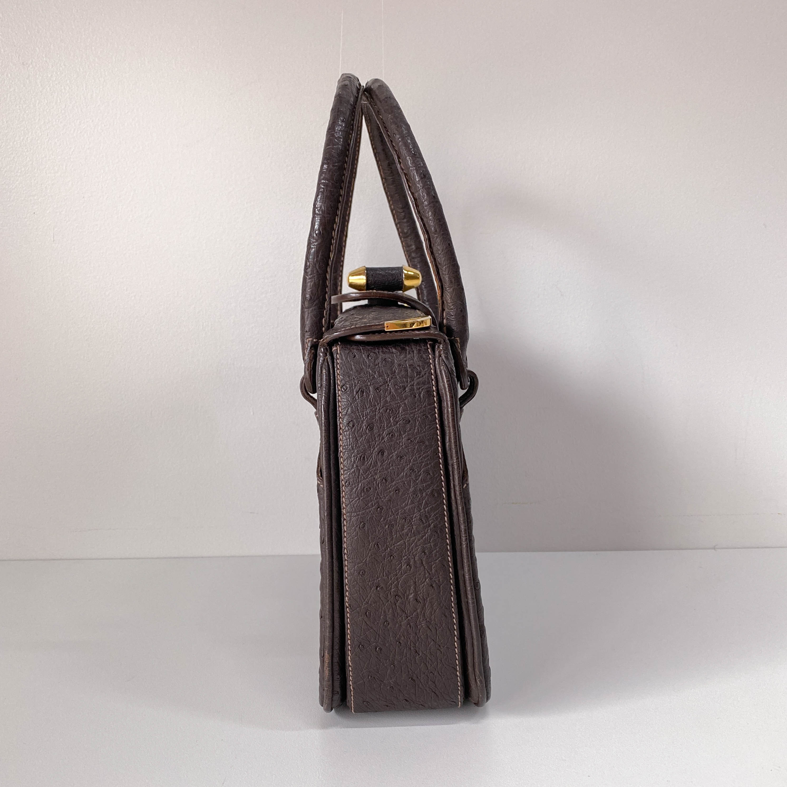 Top Lock Dark Brown Leather Handbag