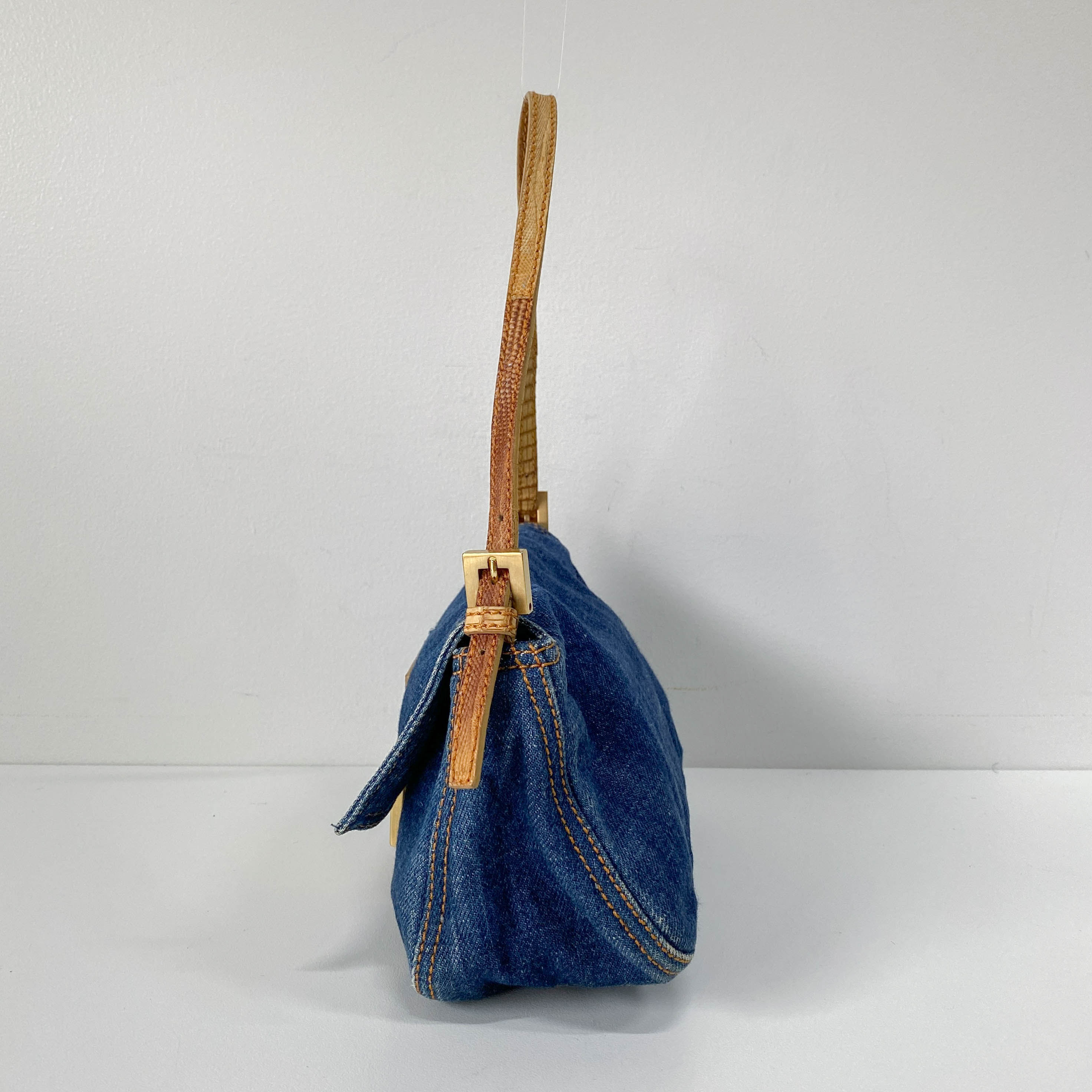 Mini Mamma Baguette Blue Denim Shoulder Bag