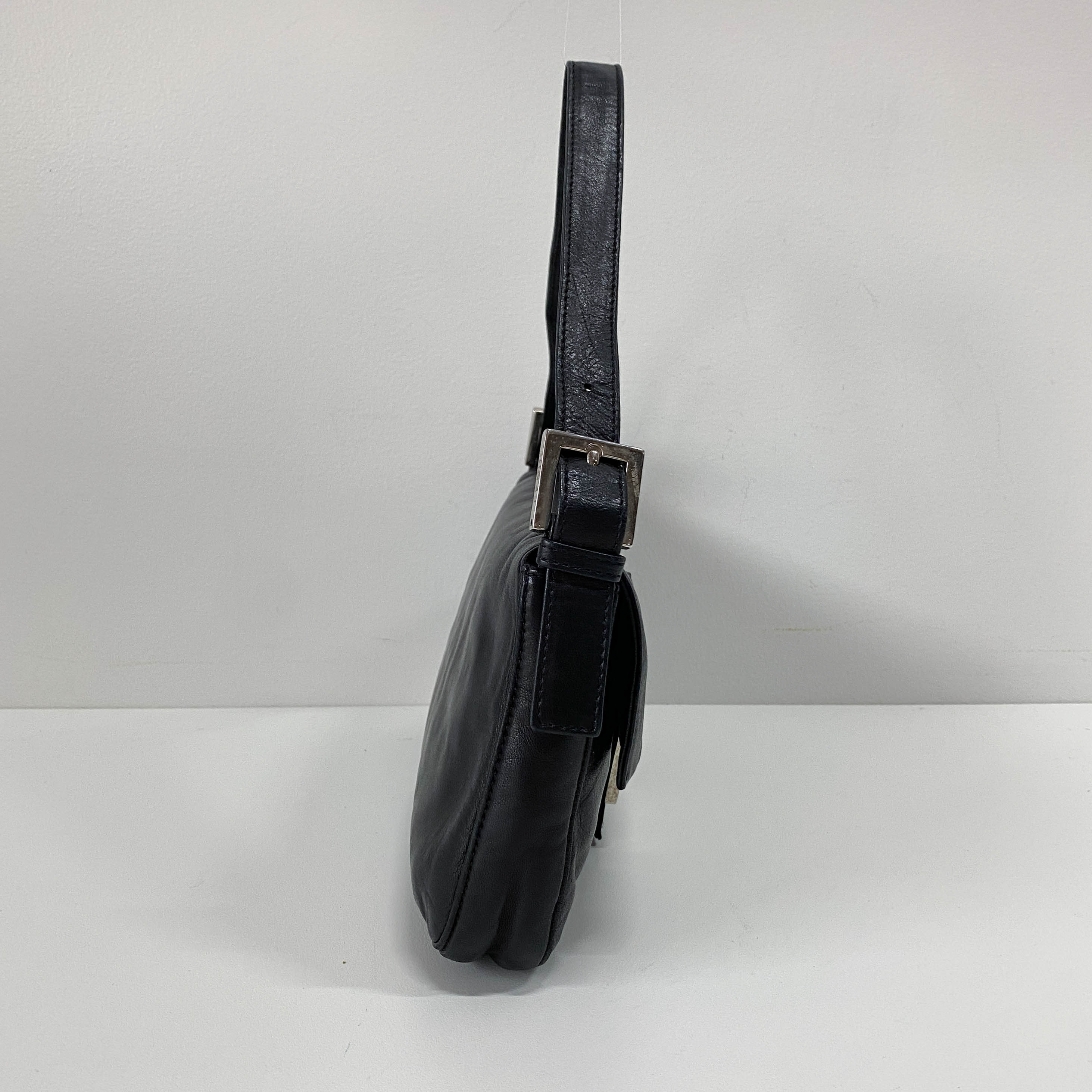 Baguette Black Leather Shoulder Bag