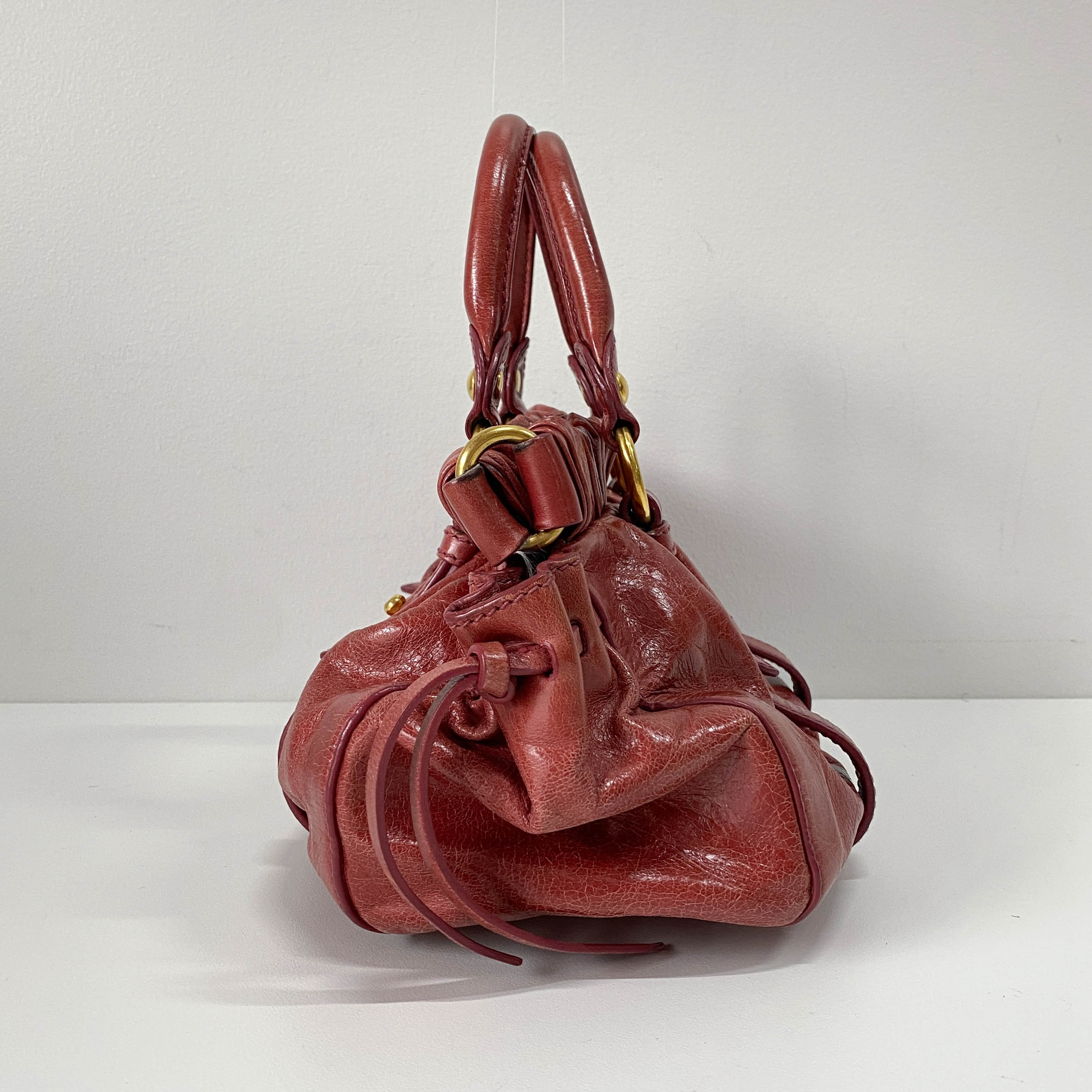 Mini Vitello Red Calfskiin Leather Two Way Bag