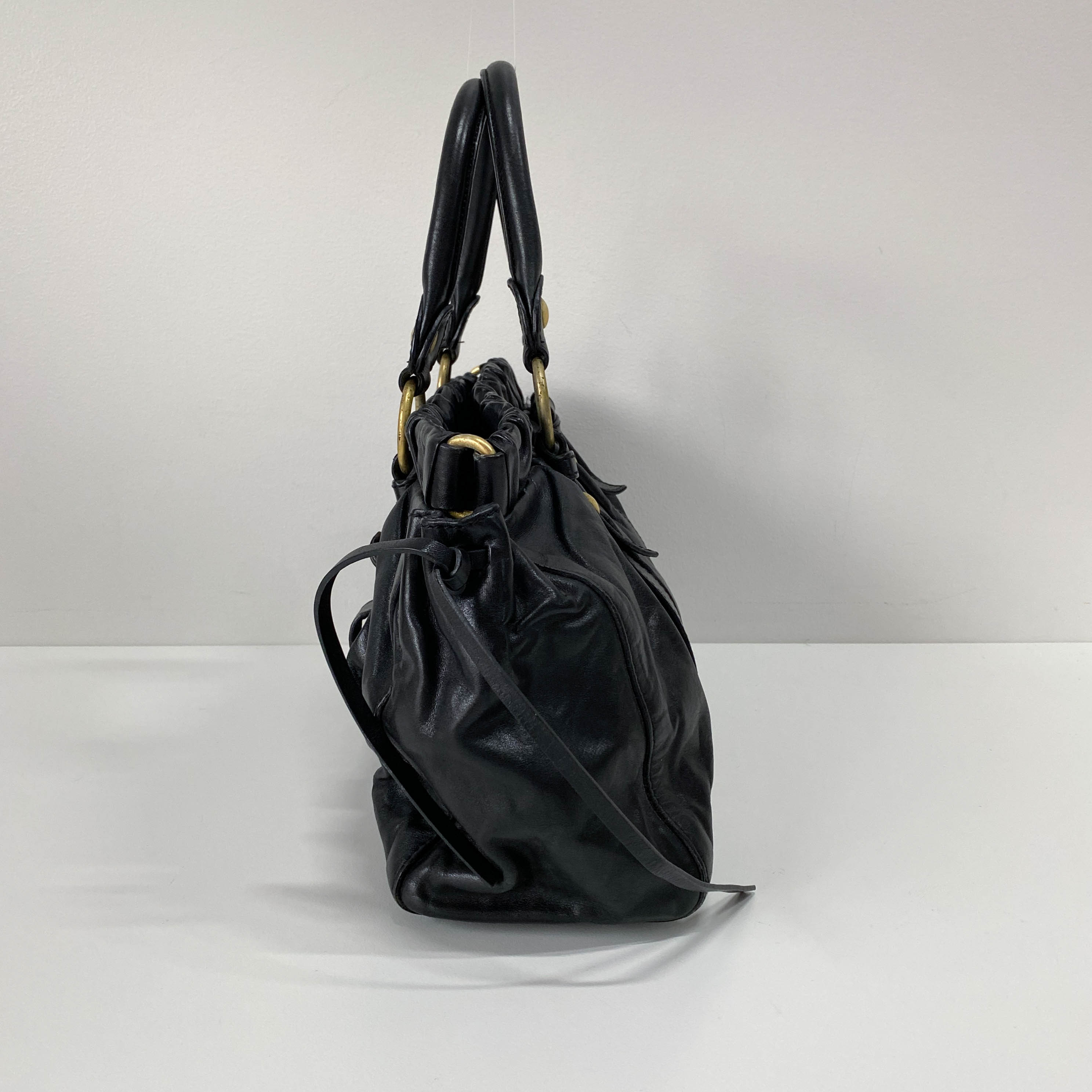 Vitello Black Leather Two Way Bag