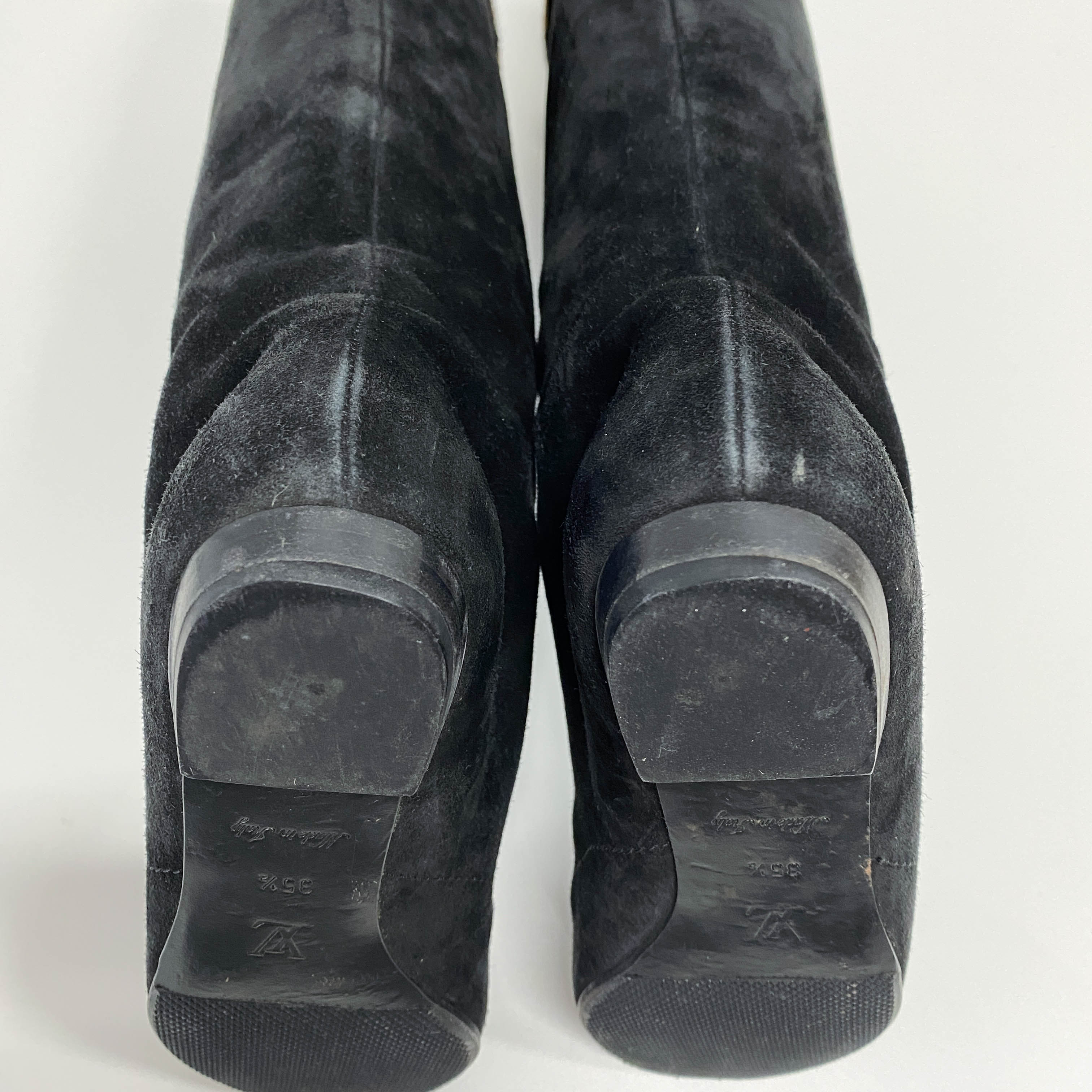 35 1/2 Black Suede Leopard Print Pony Hair Tall Boots