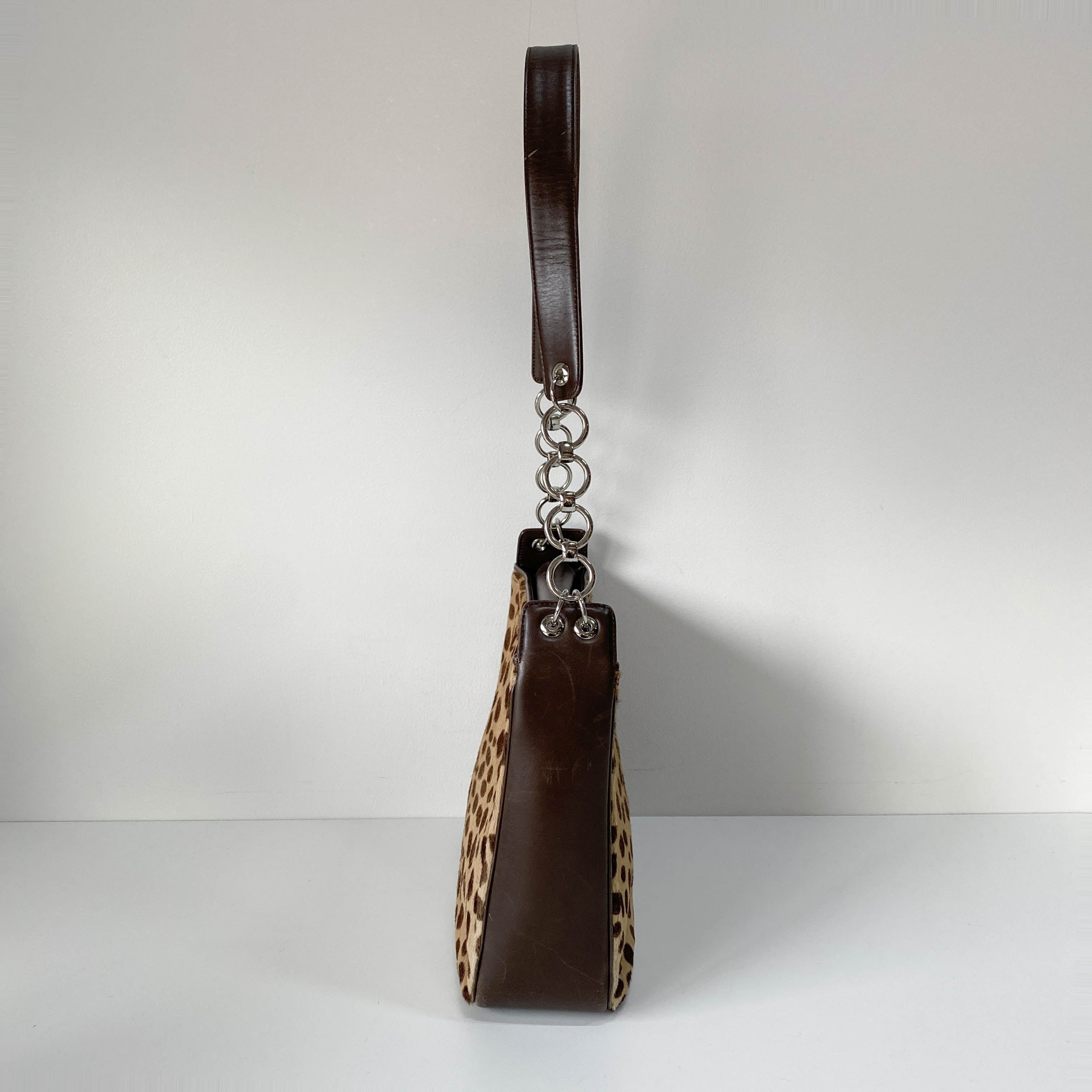 Brown Leopard Print Pony Hair Shoulder Bag