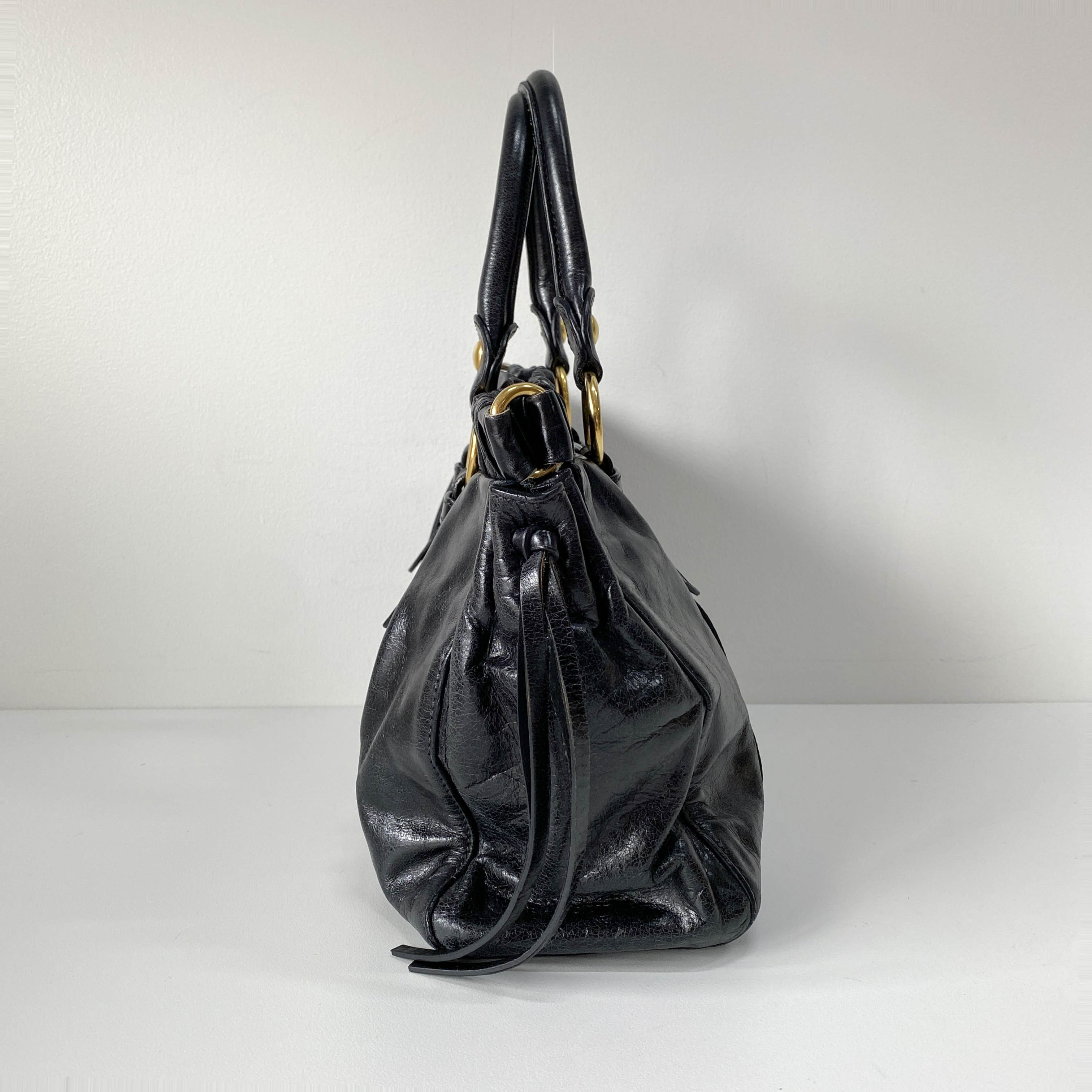 Vitello Black Calfskin Leather Two Way Bag