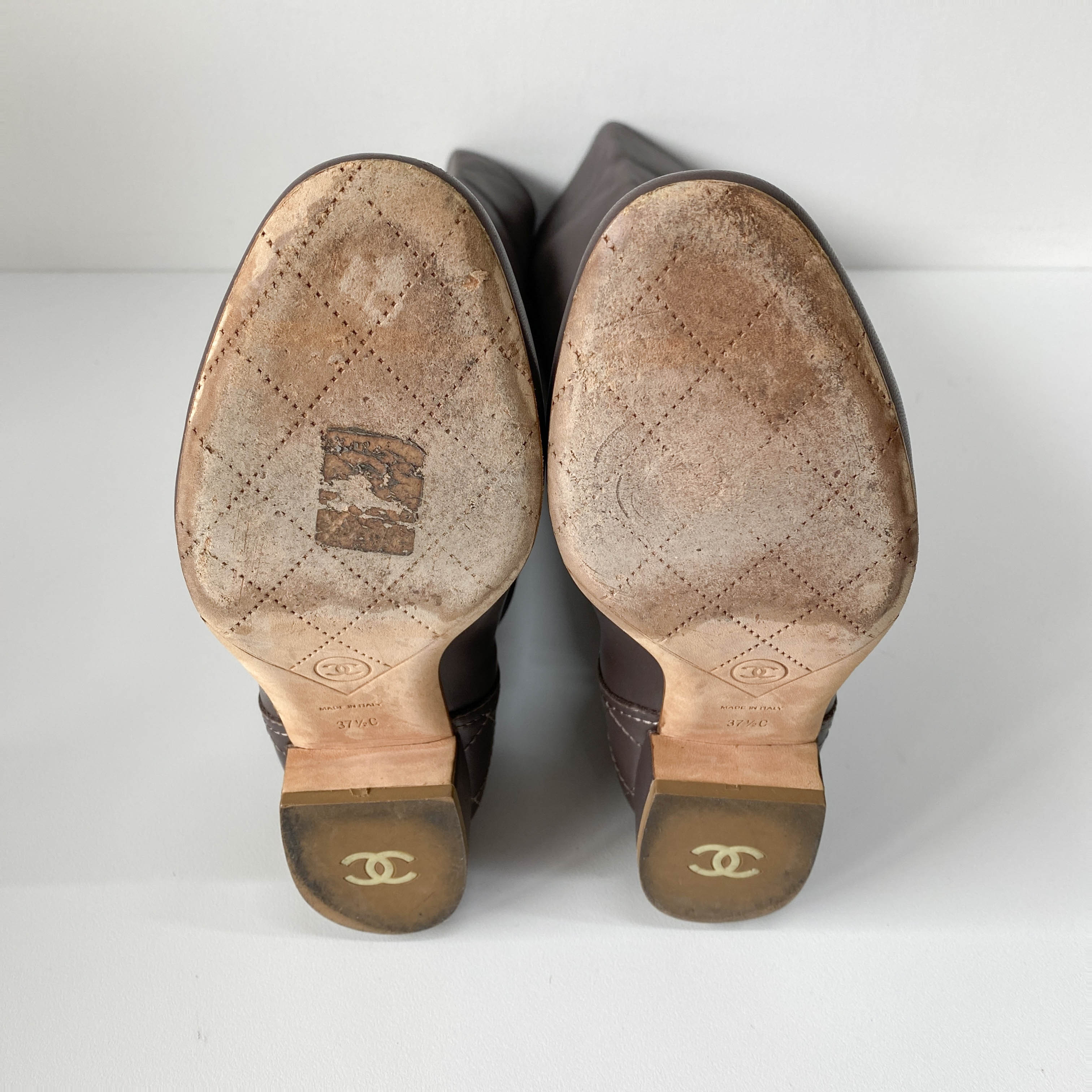 37 1/2 Brown Nappa Leather Tall Boots