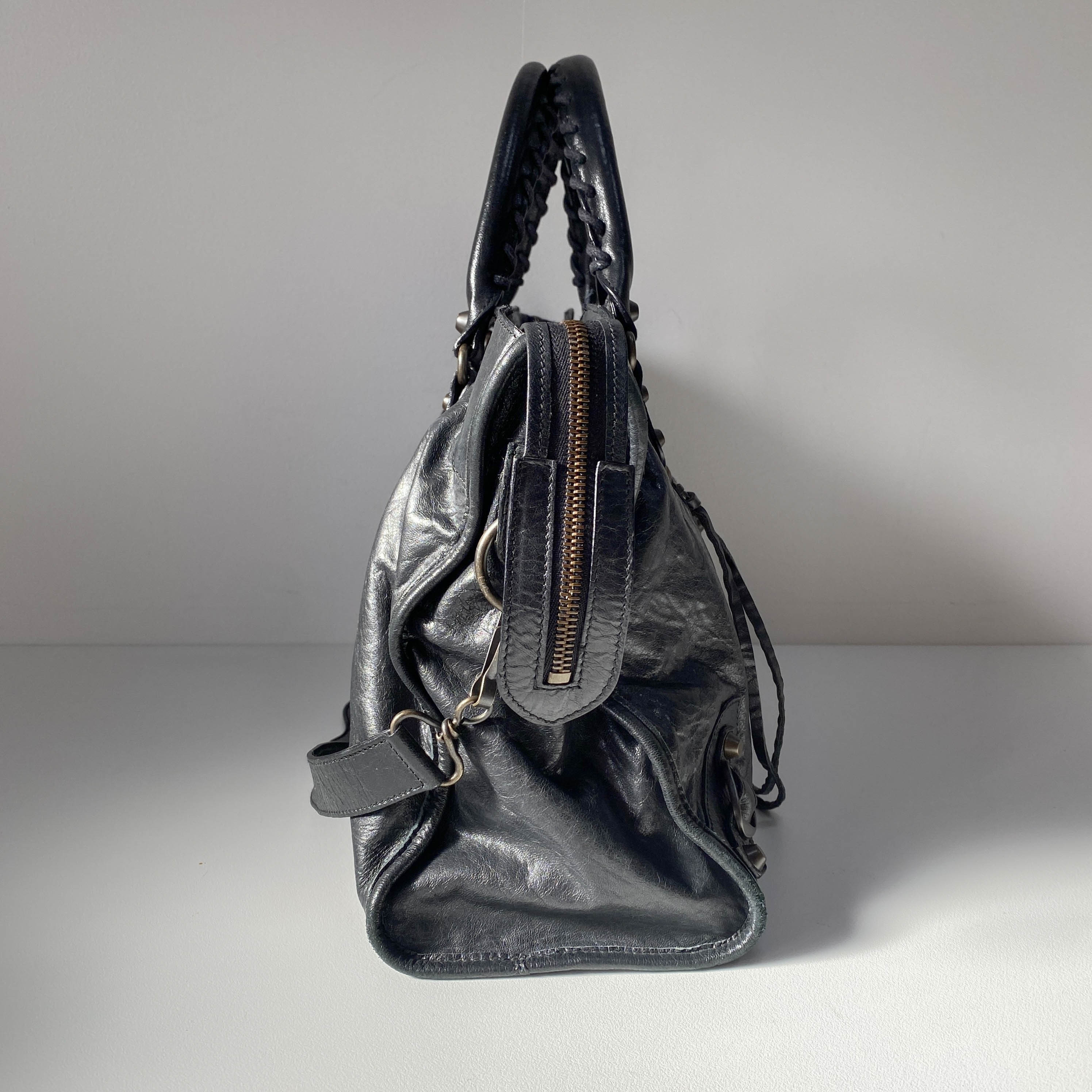 The City Black Leather Two Way Bag