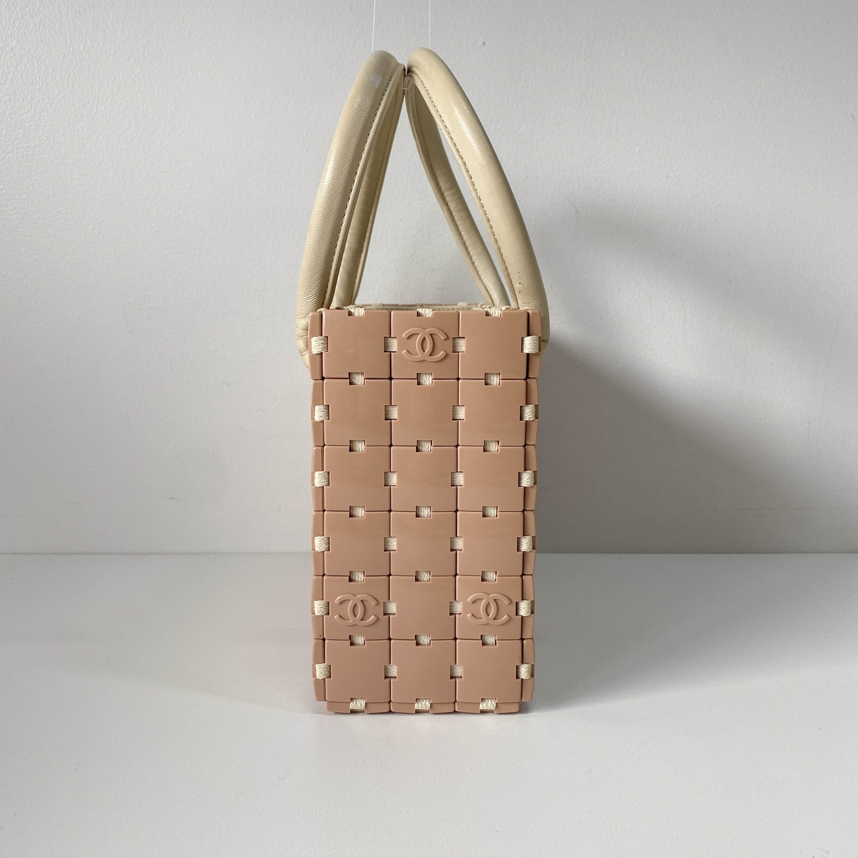 Puzzle Pink/Beige Leather Hand Bag