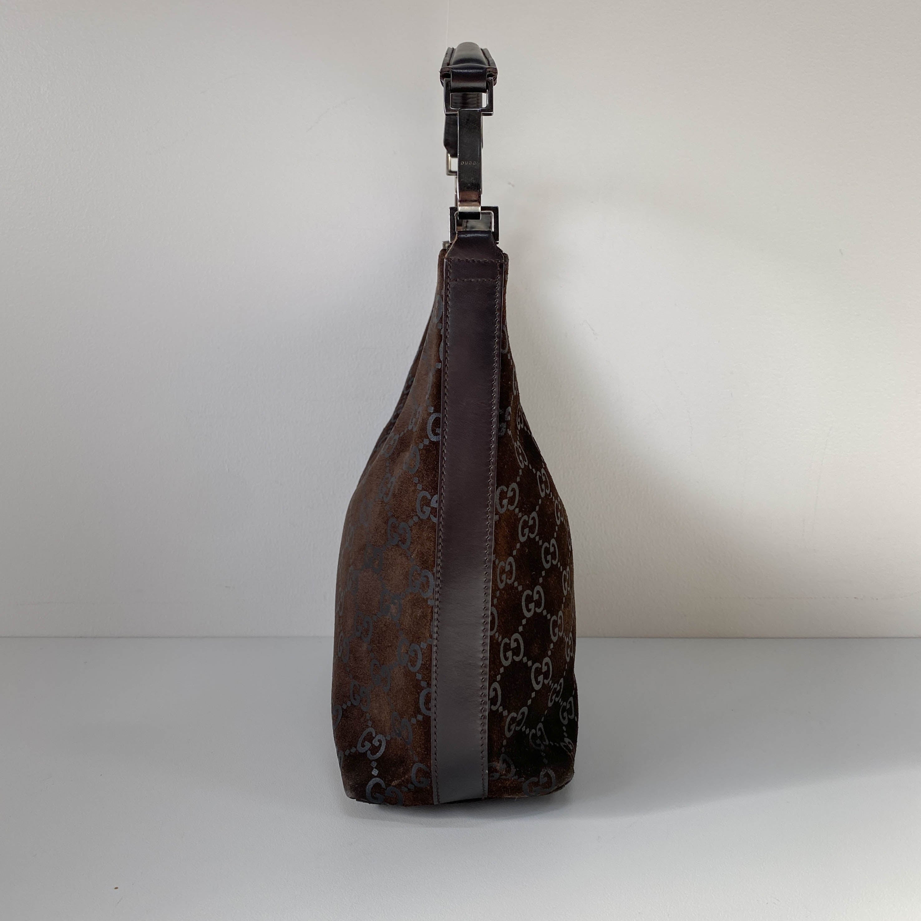 GG Brown Suede Hobo Shoulder Bag