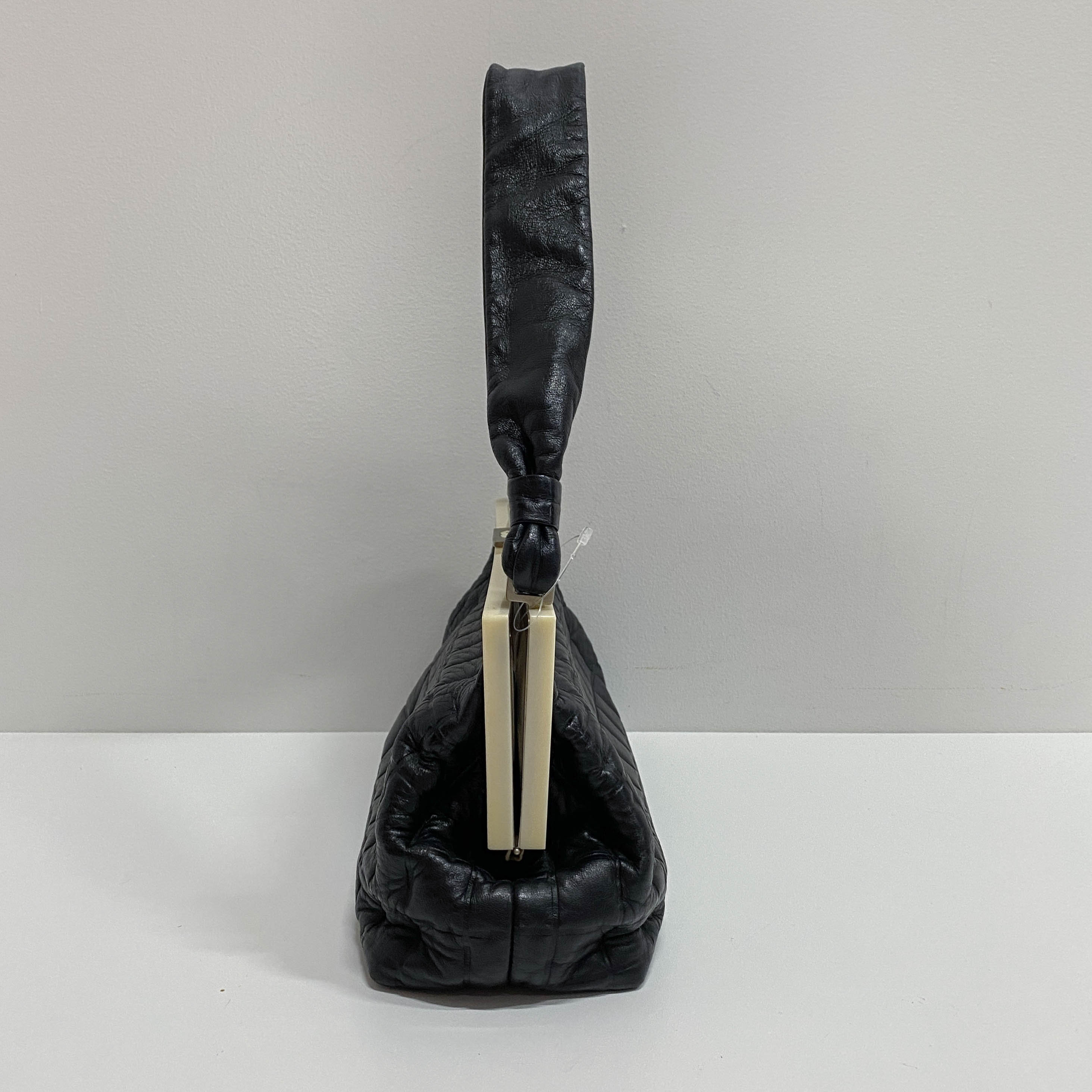 Vintage Chocolate Bar Black Quilted Lambskin Shoulder Bag