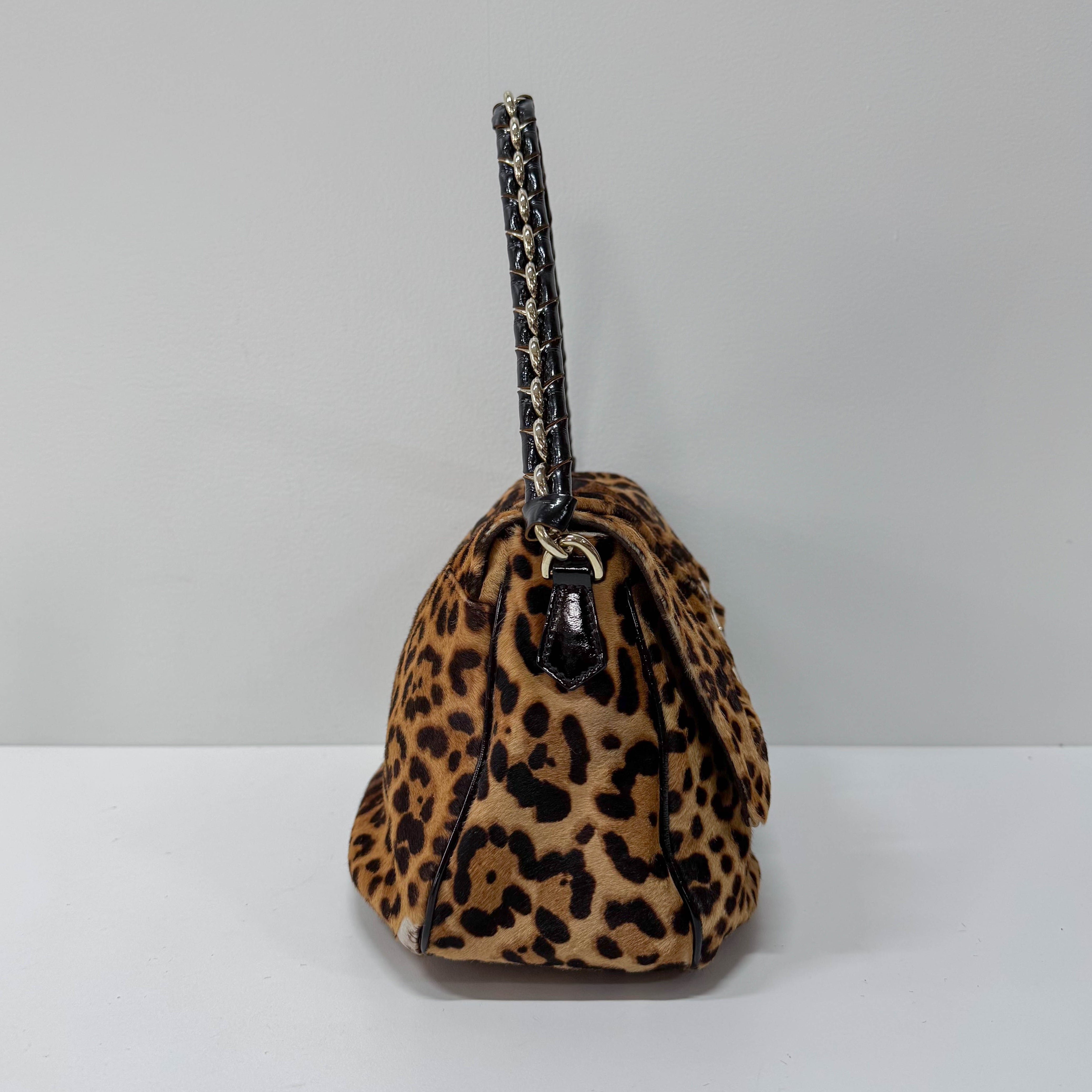 Mamma Baguette Leopard Print Pony Hair Shoulder Bag