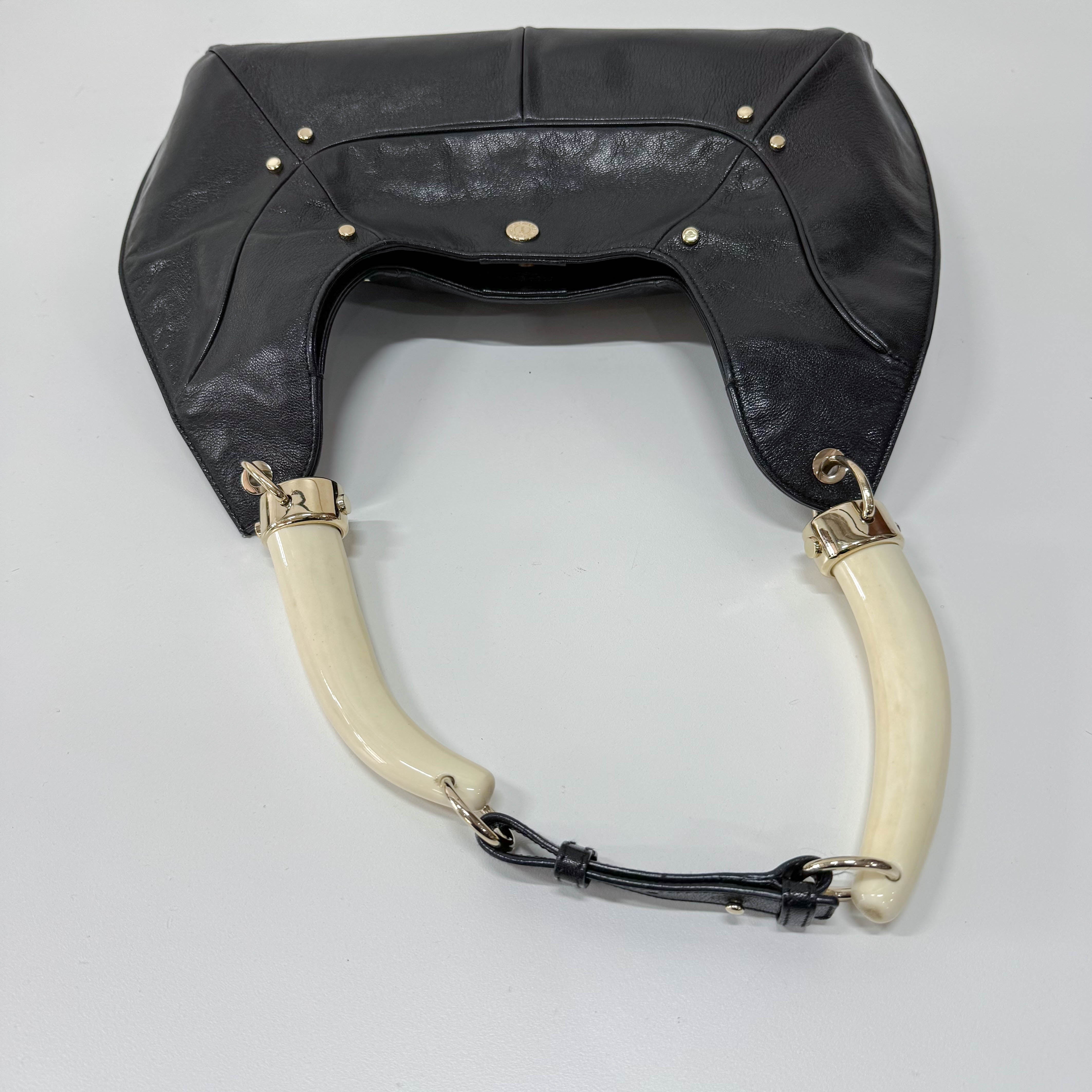 Mombasa Black Leather Double Buffalo Horn Shoulder Bag