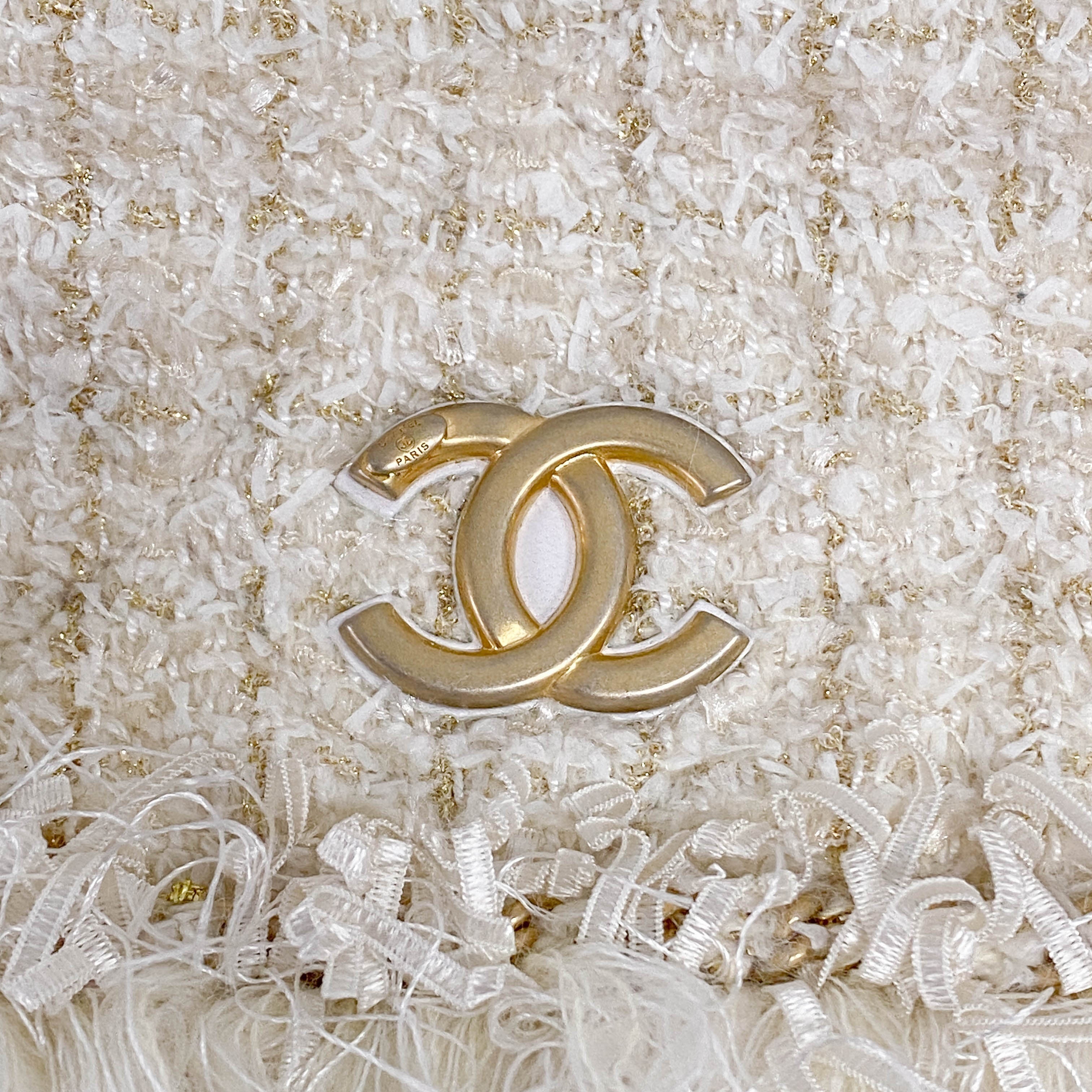 Ivory Tweed Oversized Clutch Bag