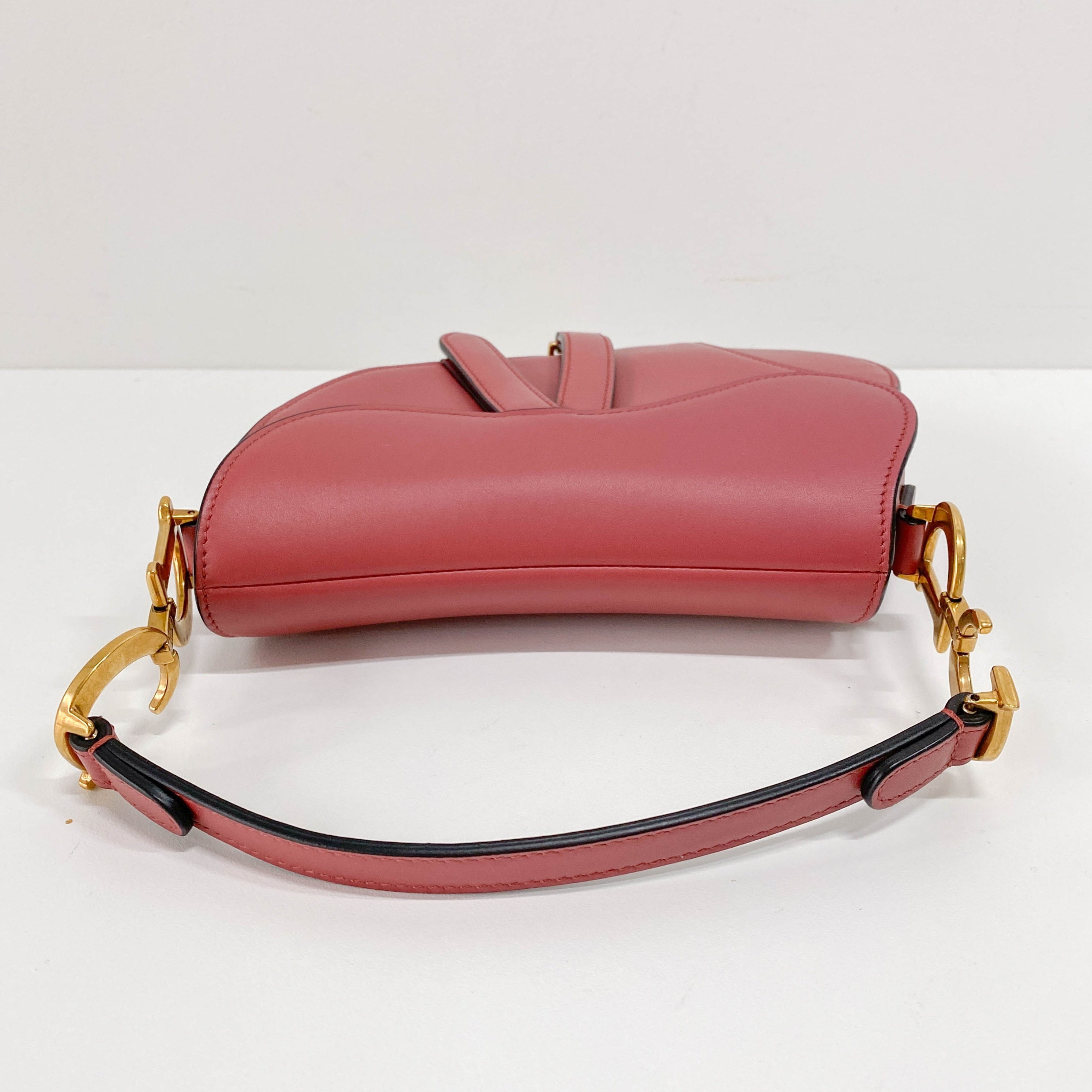 Saddle Rose Pink Leather Shoulder Bag
