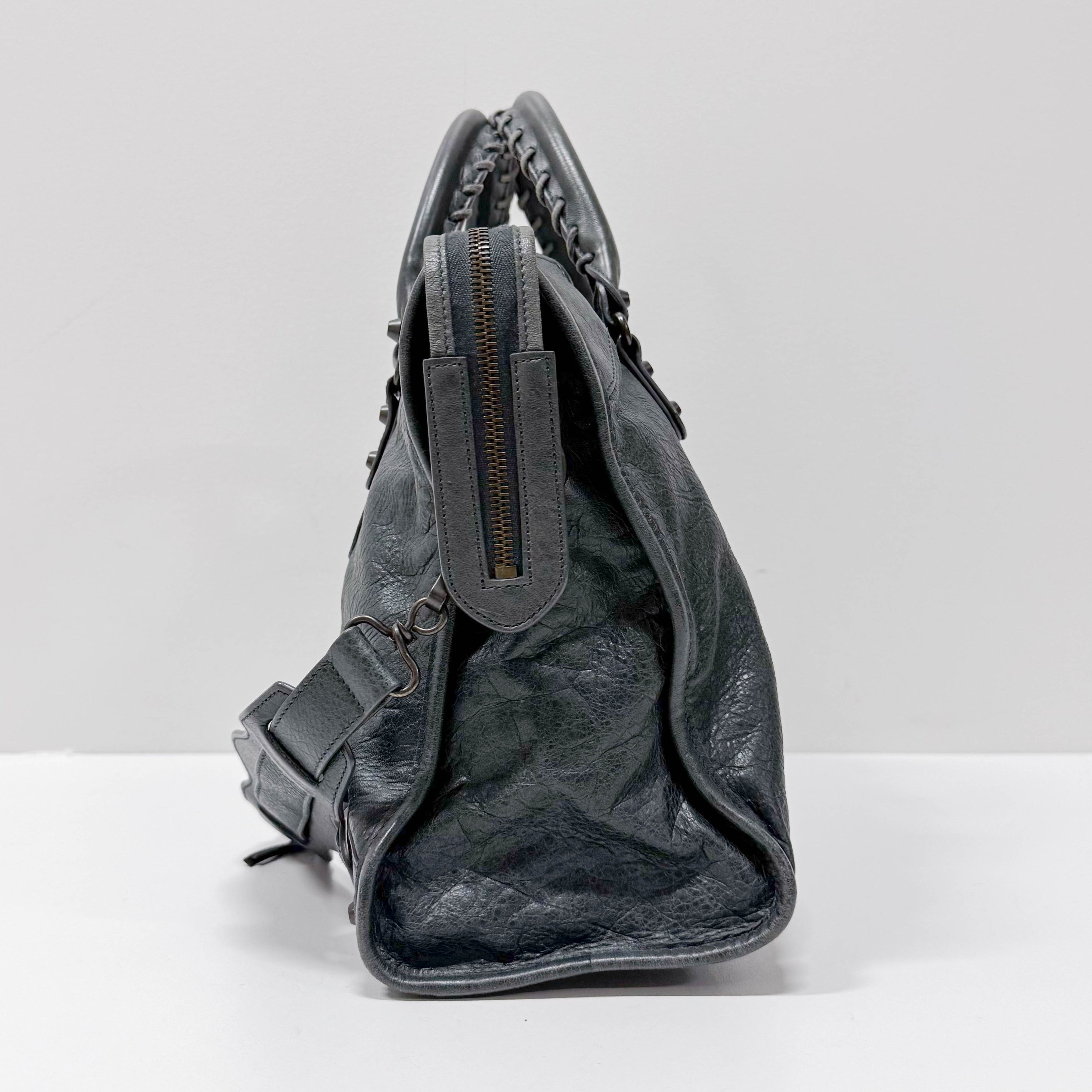 The City Grey Calfskin Leather Two Way Bag