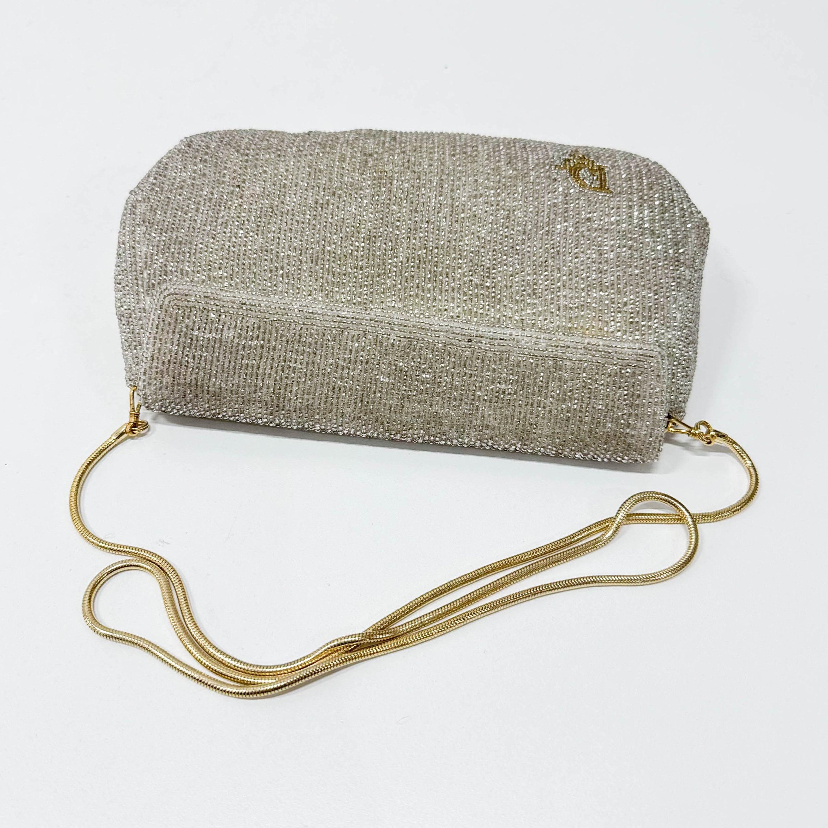 Vintage Silver Beaded Glod Chain Shoulder Bag