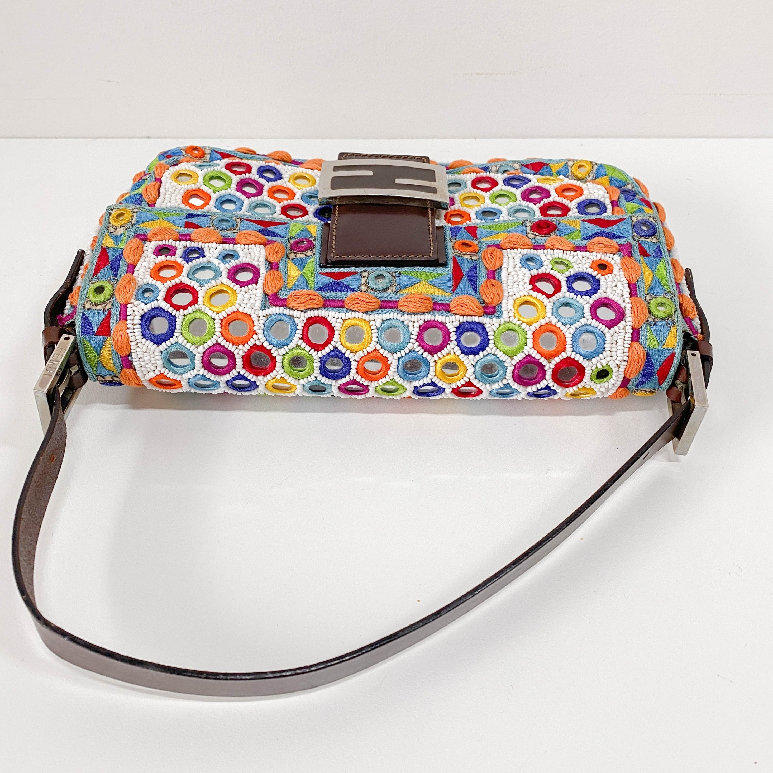 Baguette Multicolor Mirror Beaded Embroidered Shoulder Bag