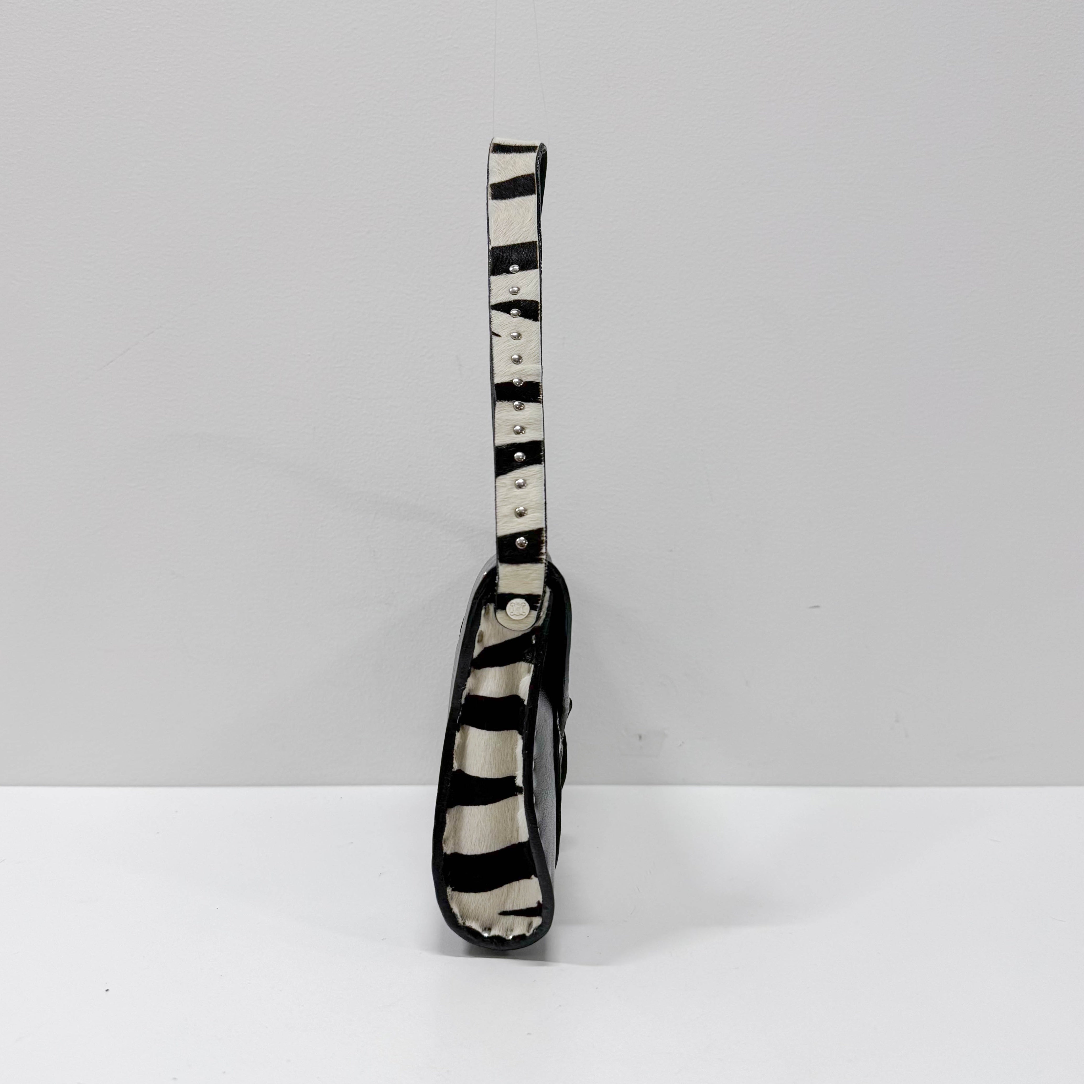 Zebra Print Pony Hair Black Calfskin Shoulder Bag