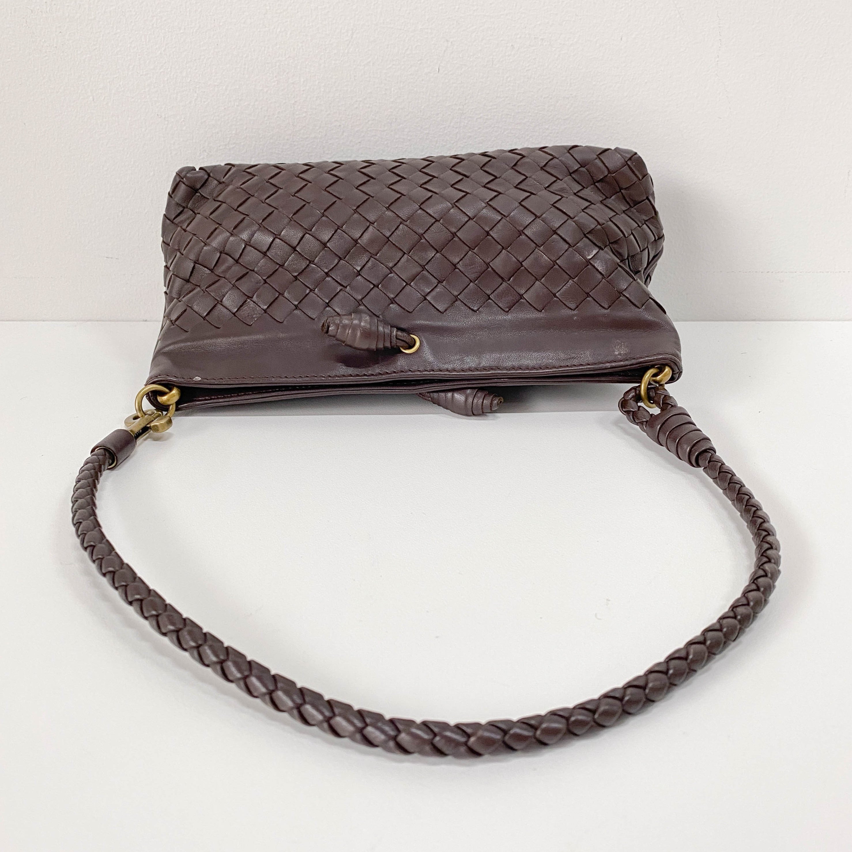 Intrecciato Brown Leather Shoulder Bag
