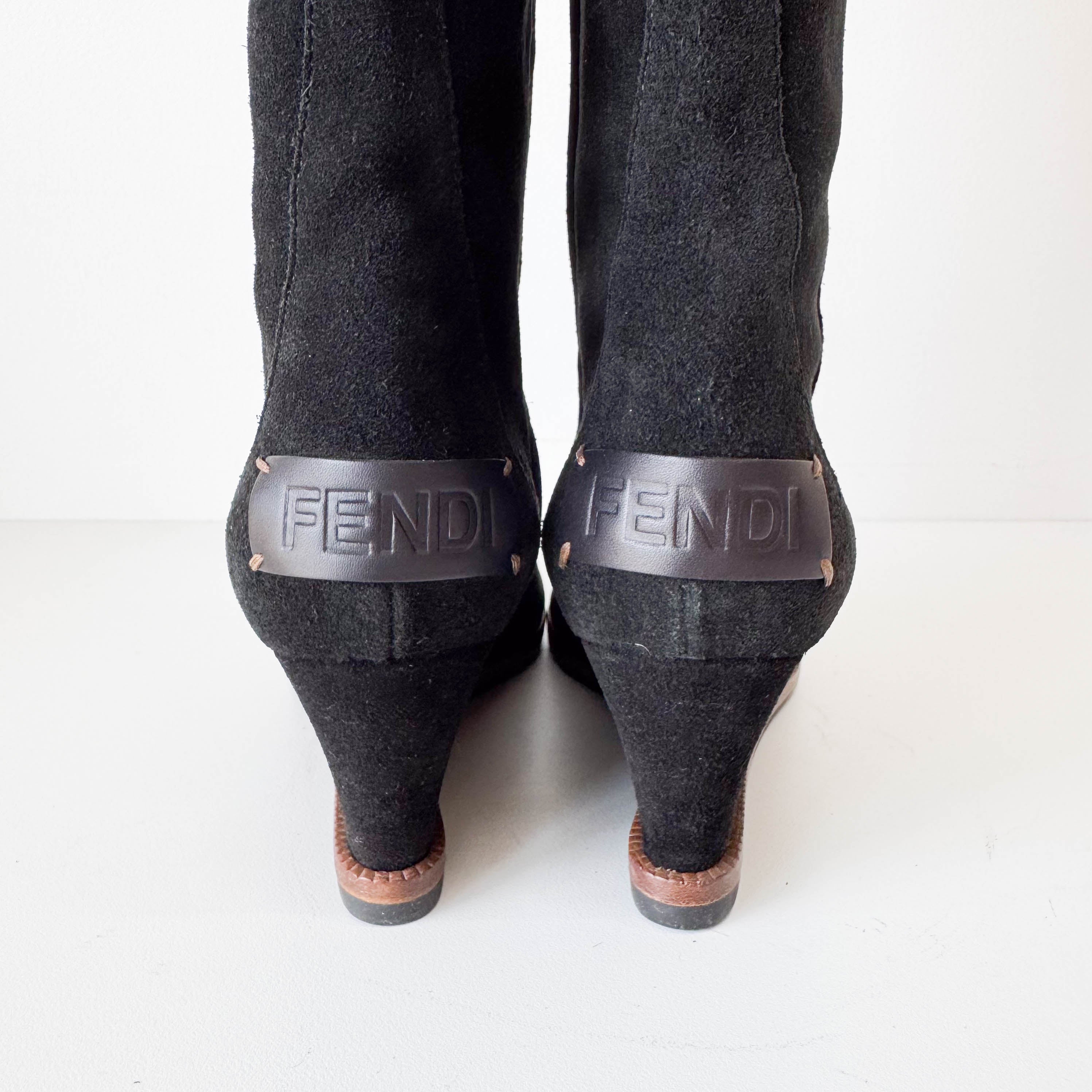 Size 37 1/2 Black Suede Tall Boots