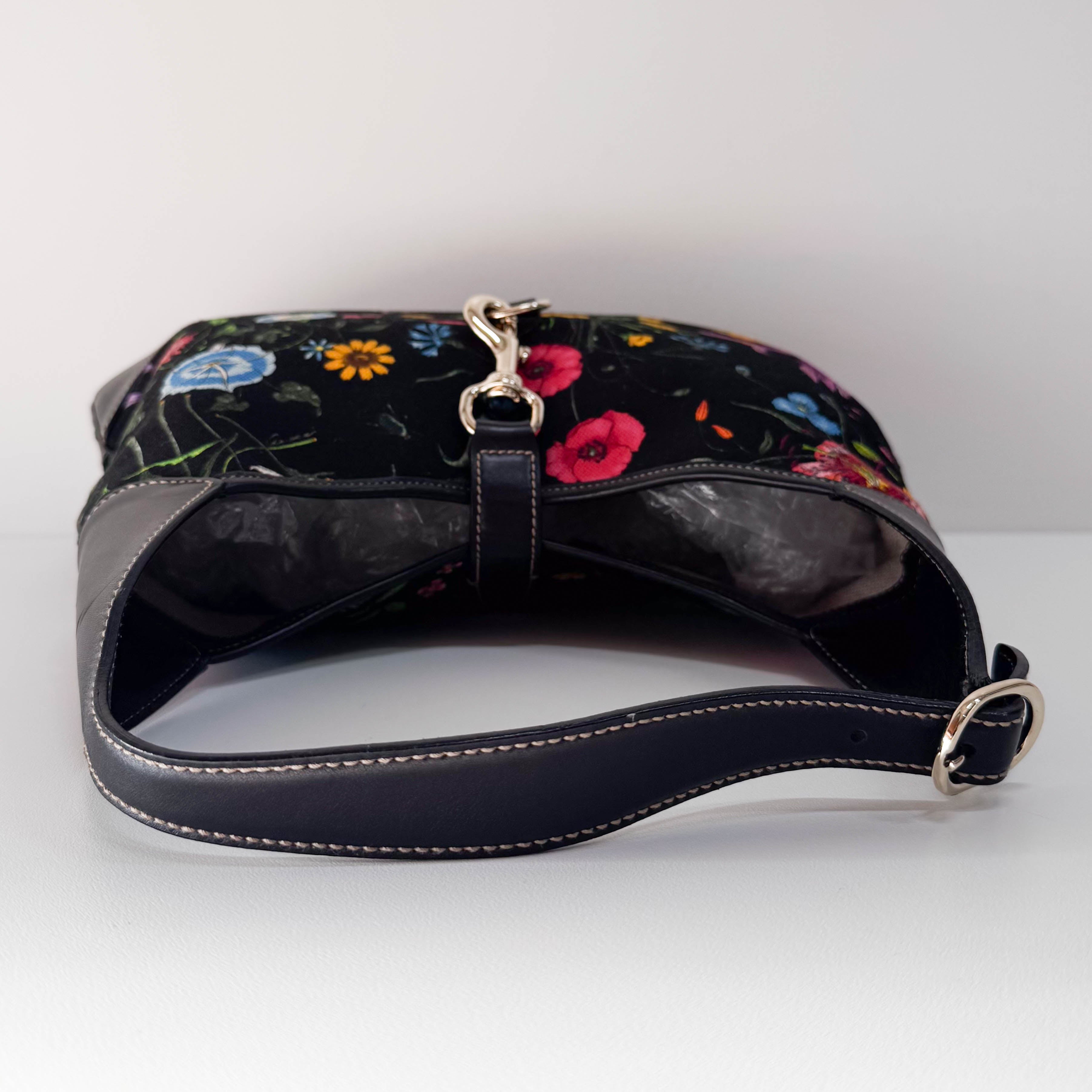 Jackie Bouvier Floral Printed Canvas Hobo Shoulder Bag