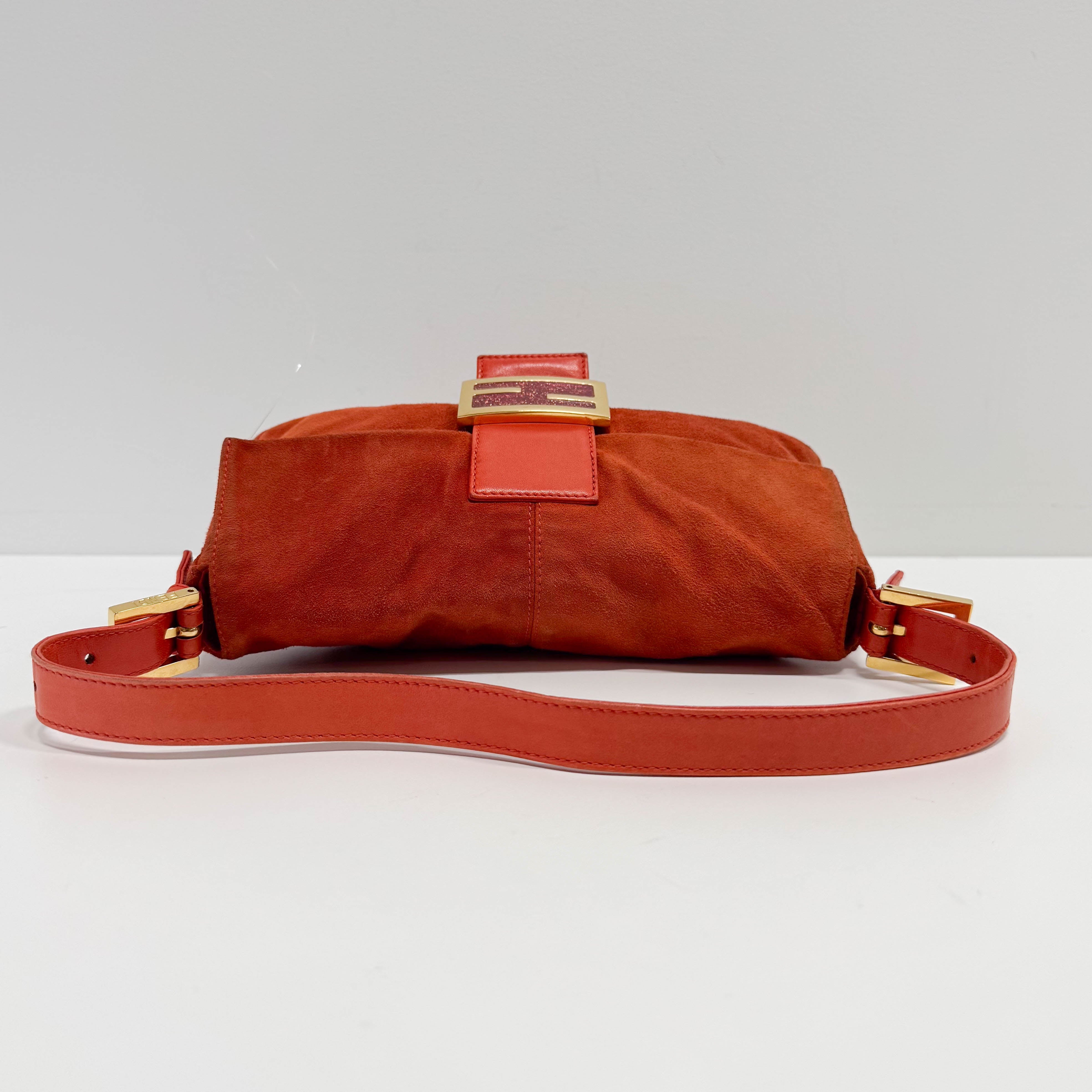 Baguette Orange Suede Shoulder Bag
