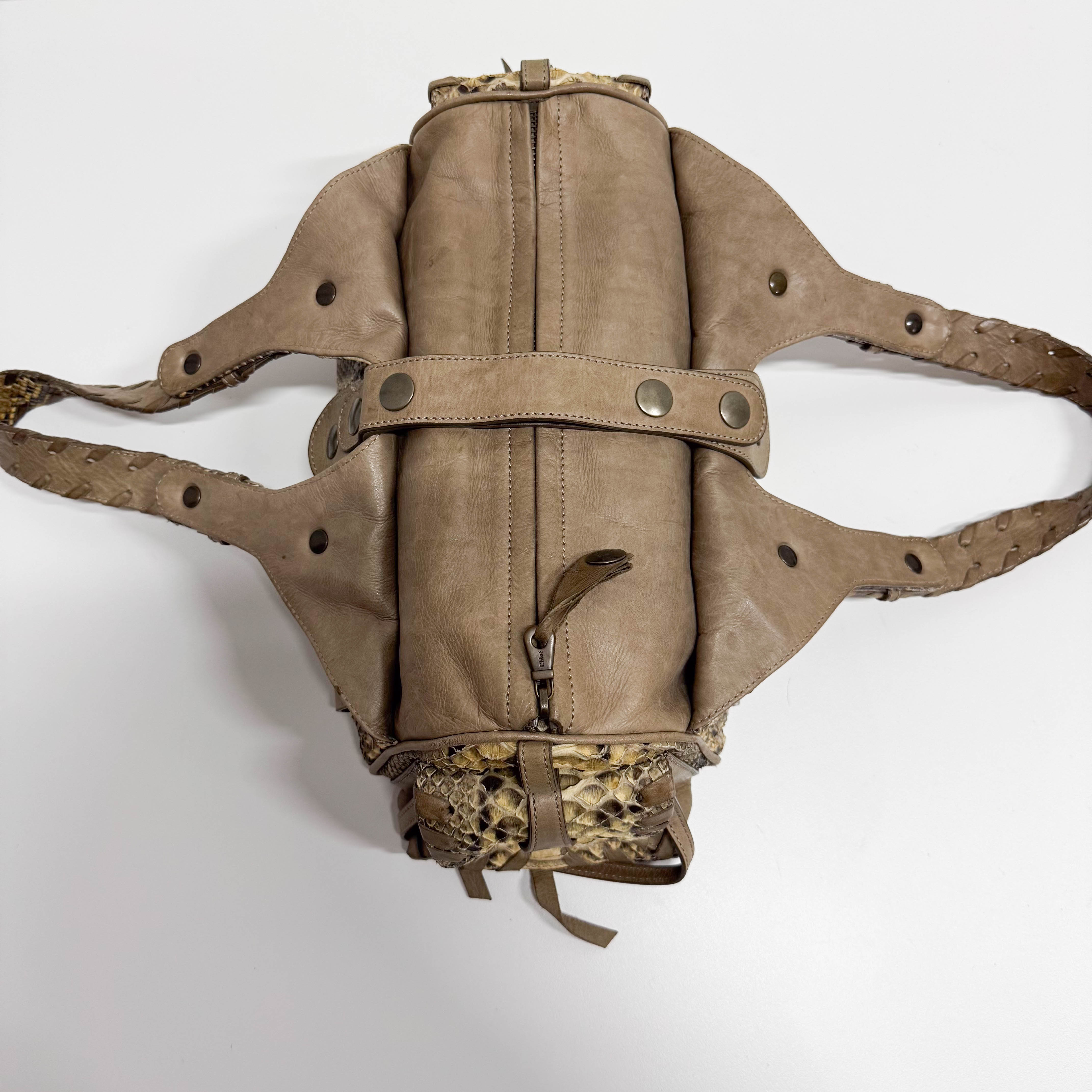 Silverado Beige Python Embossed Leather Shoulder Bag