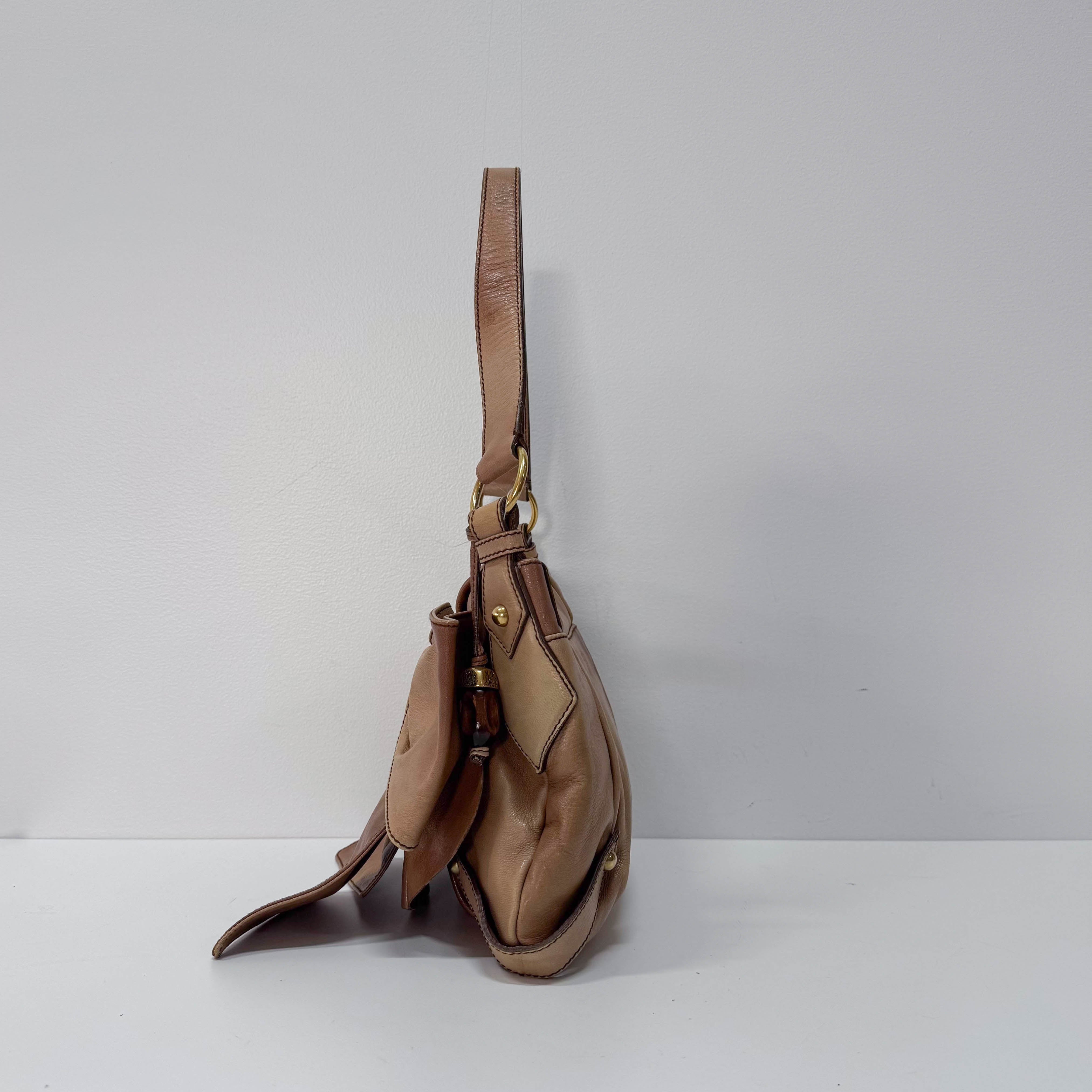 Ribbon Brown Leather Shoulder Bag