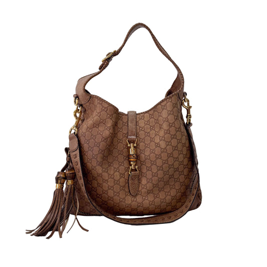 New Jackie Bamboo Guccissima Brown Calfskin Shoulder Bag