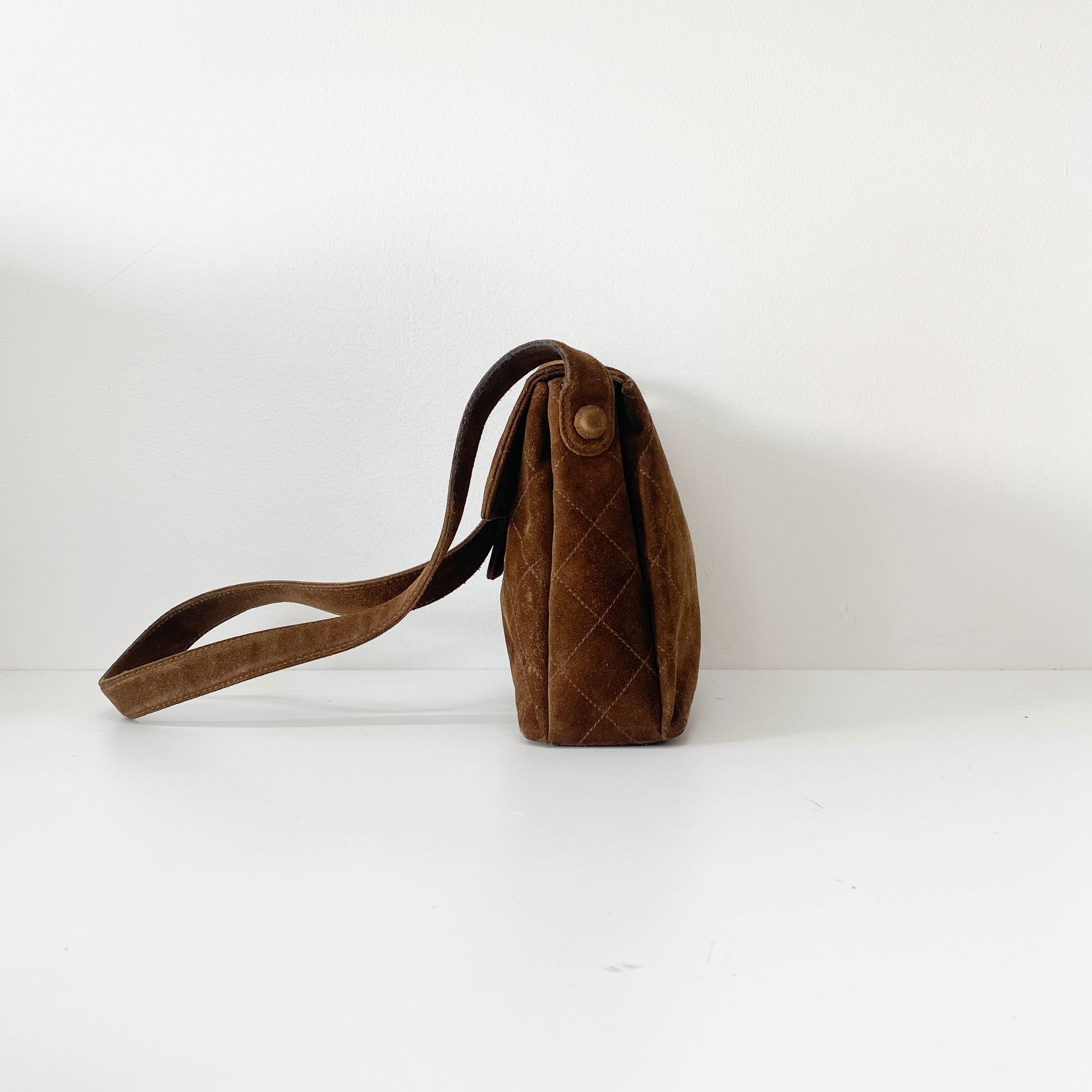 Matelasse Brown Suede One Shoulder Bag