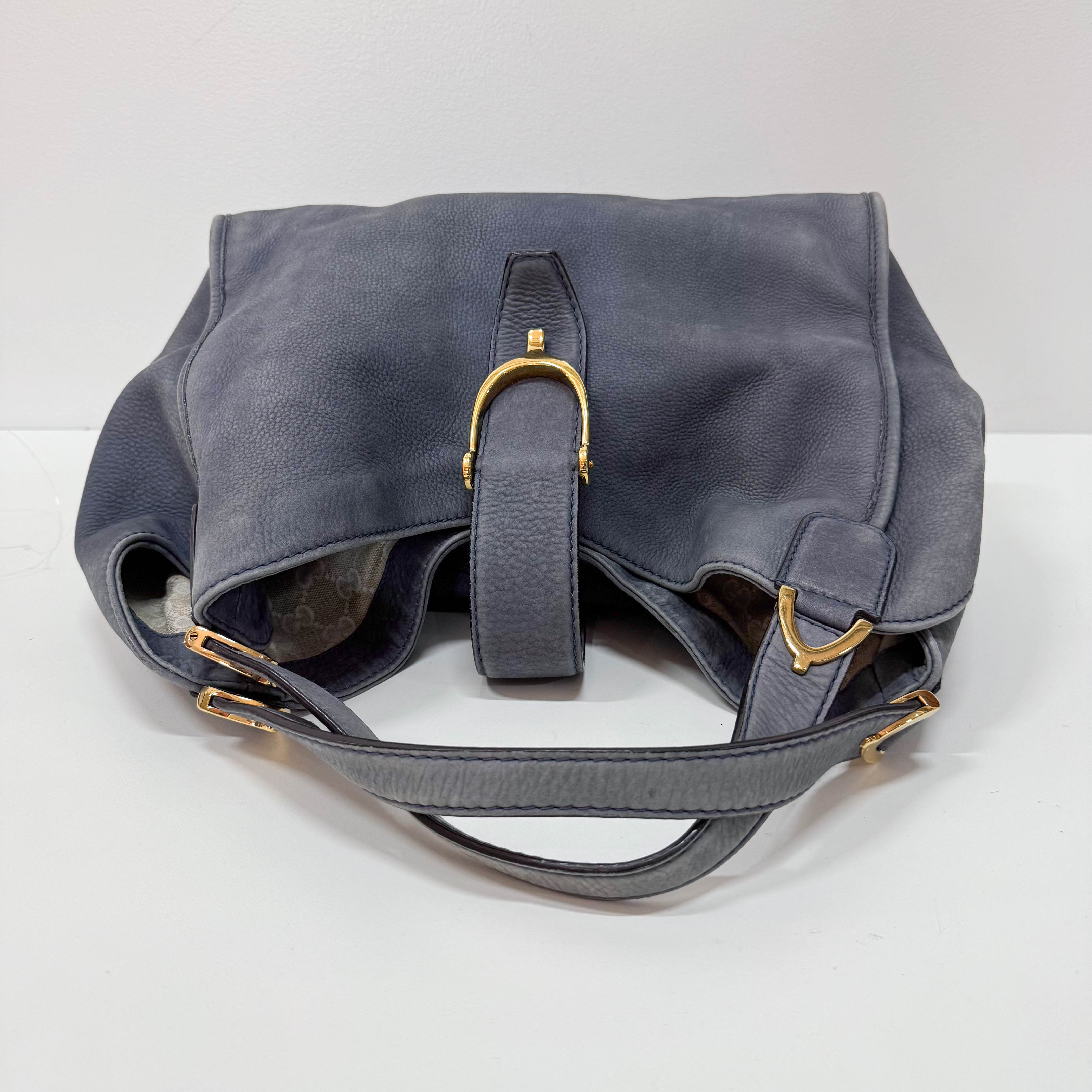 Stirrup Blue Leather Shoulder Bag