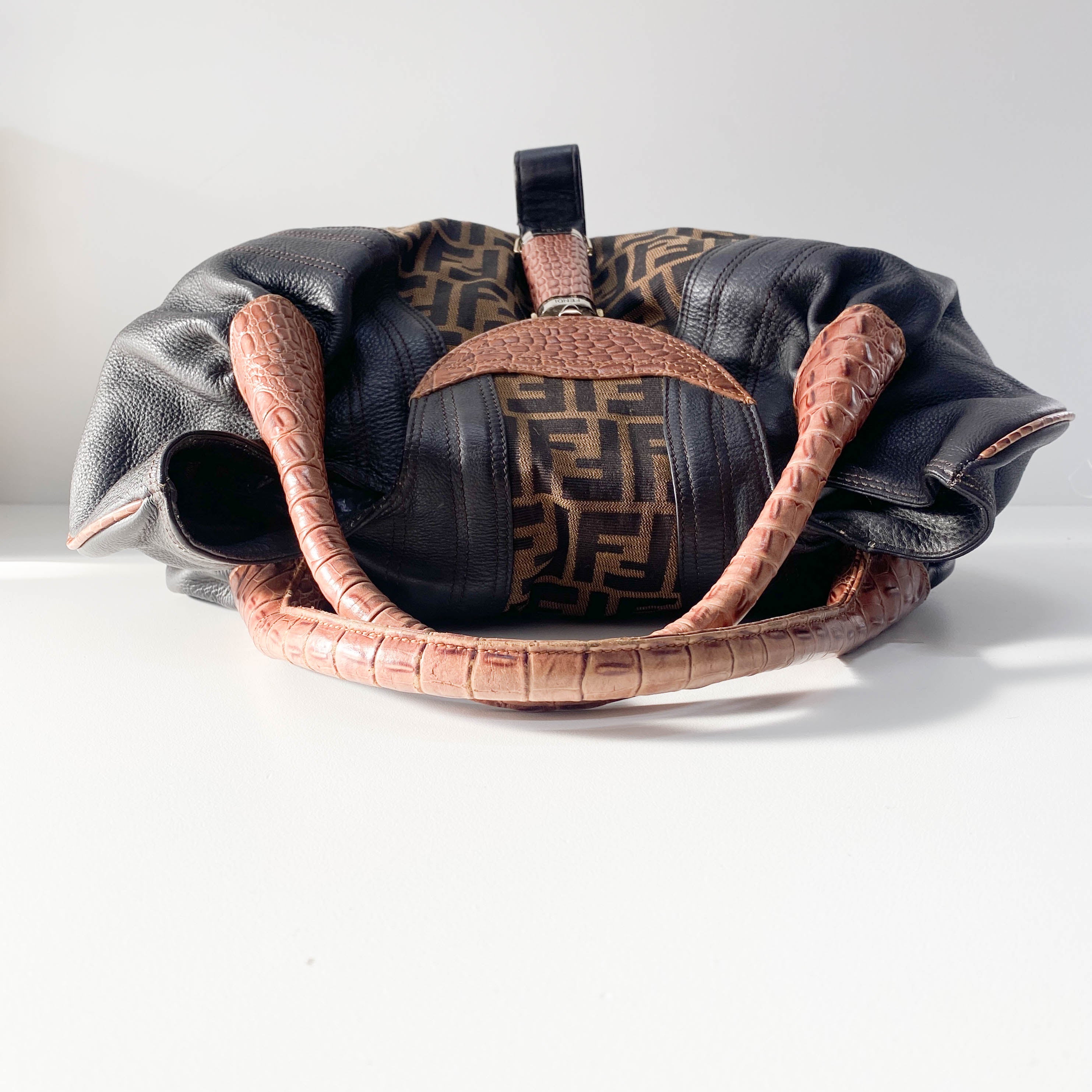 Spy Zucca Canvas & Leather Shoulder Bag