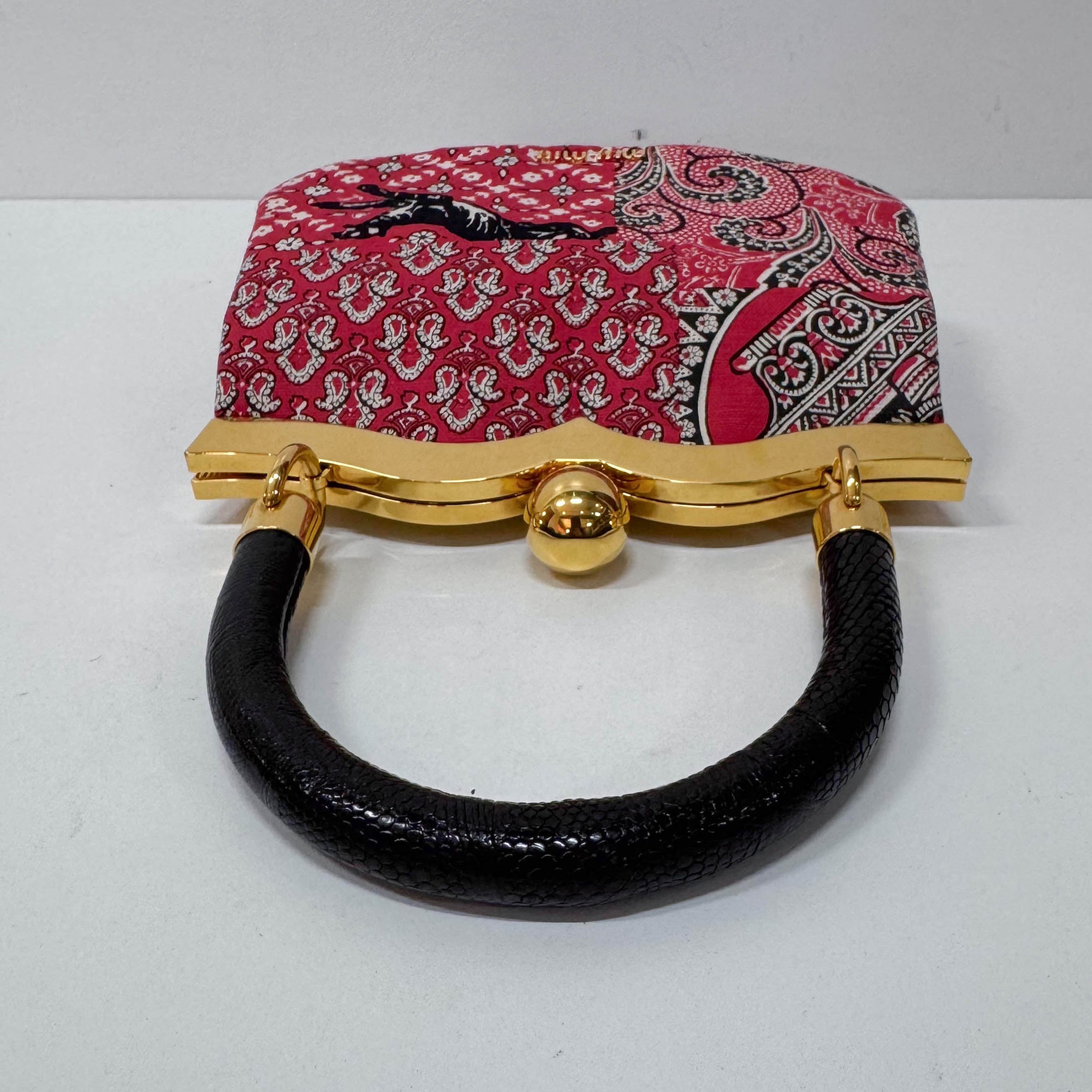 Mini Red Paisley-print Cotton Top Handle Bag