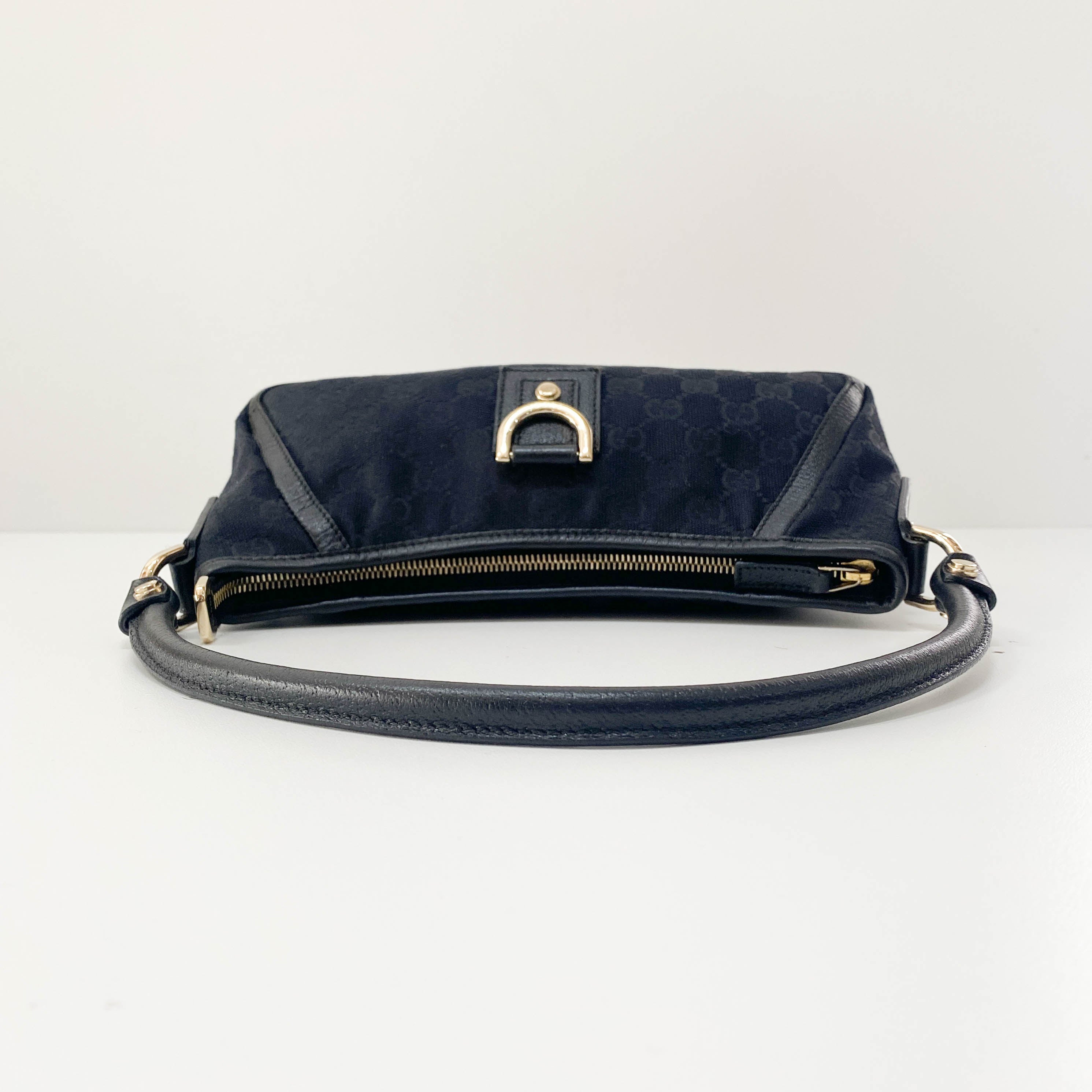 Abbey D-Ring Black Leather Shoulder Bag
