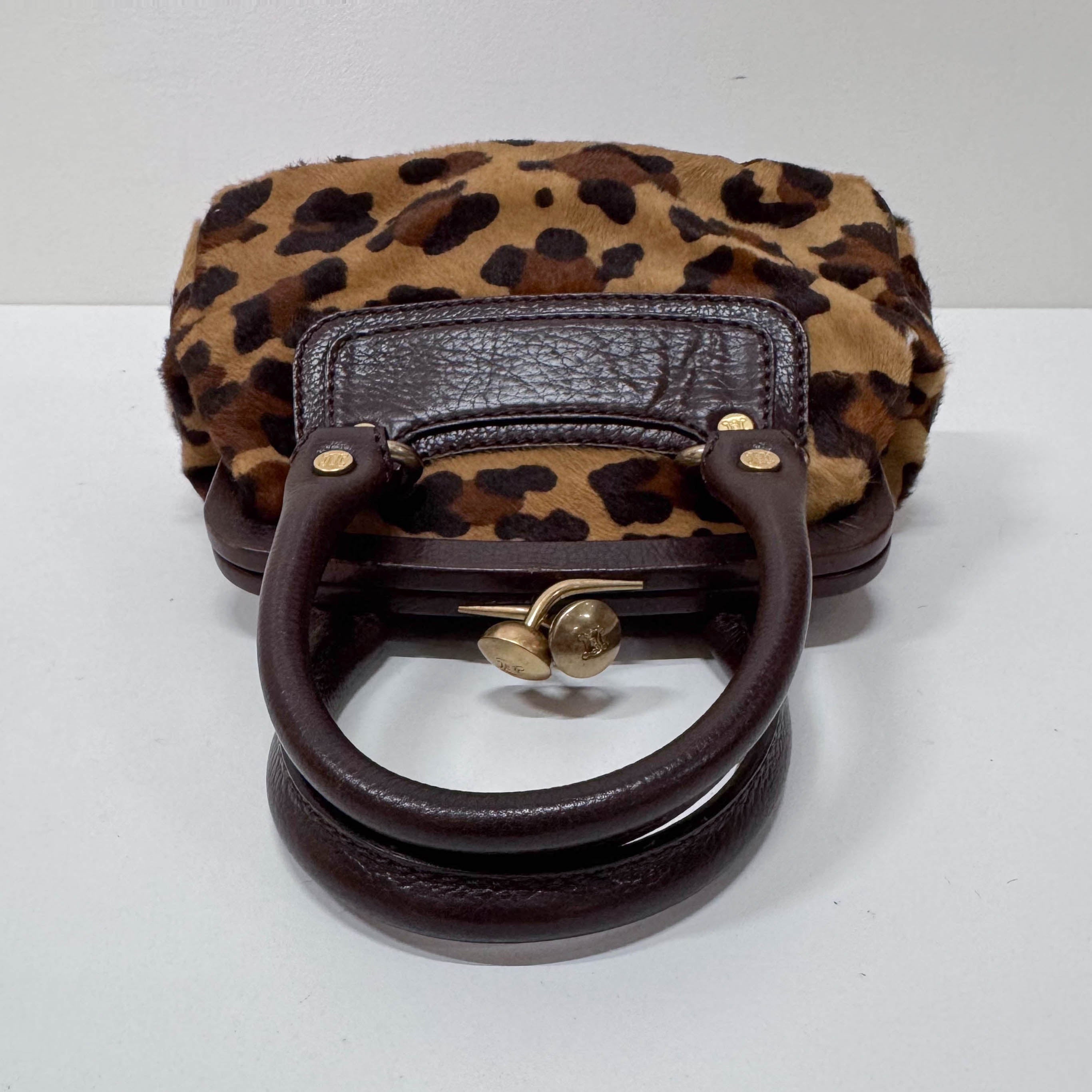 Leopard Print Pony Hair Top Handle Bag