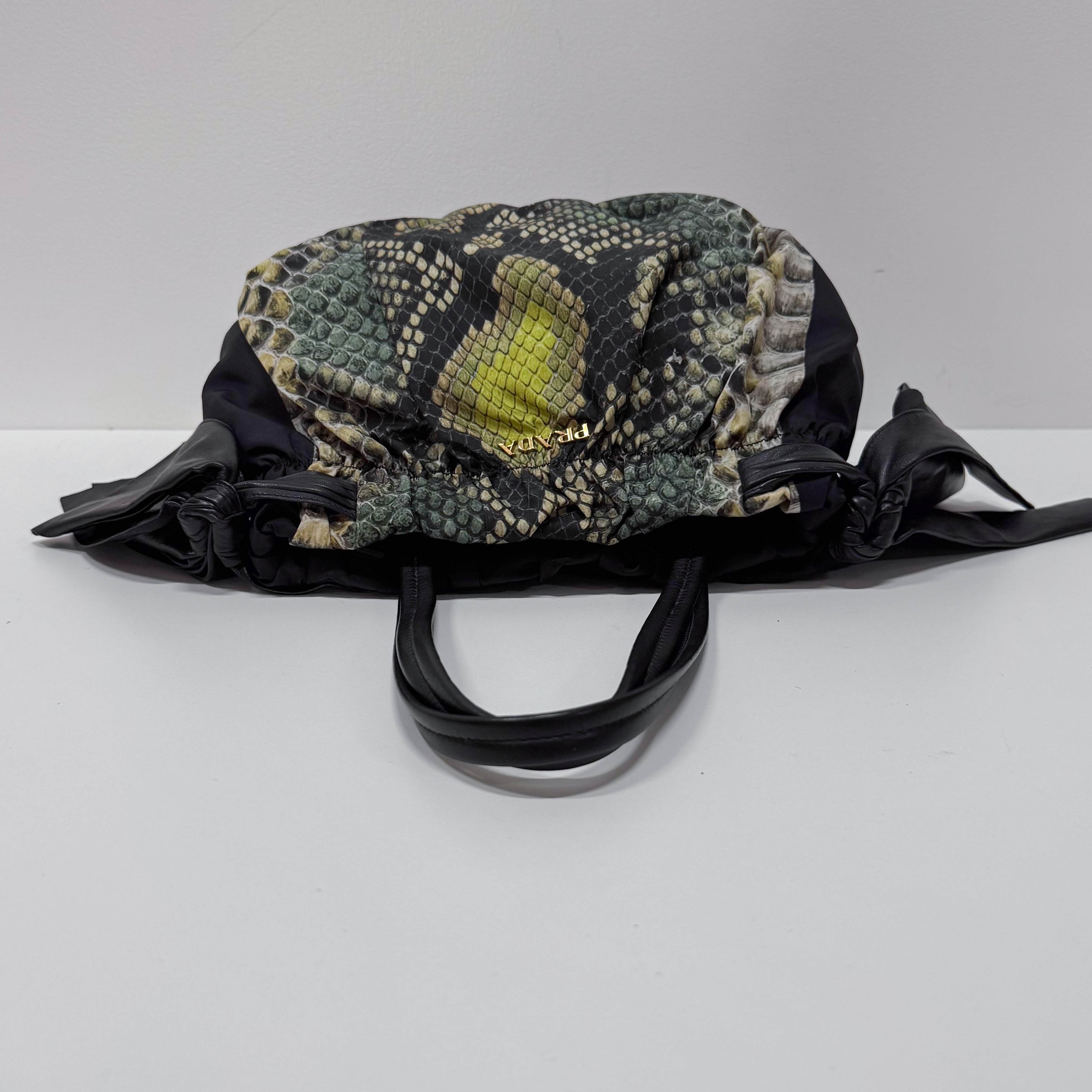 Green Snakeprint Nylon Shoulder Bag