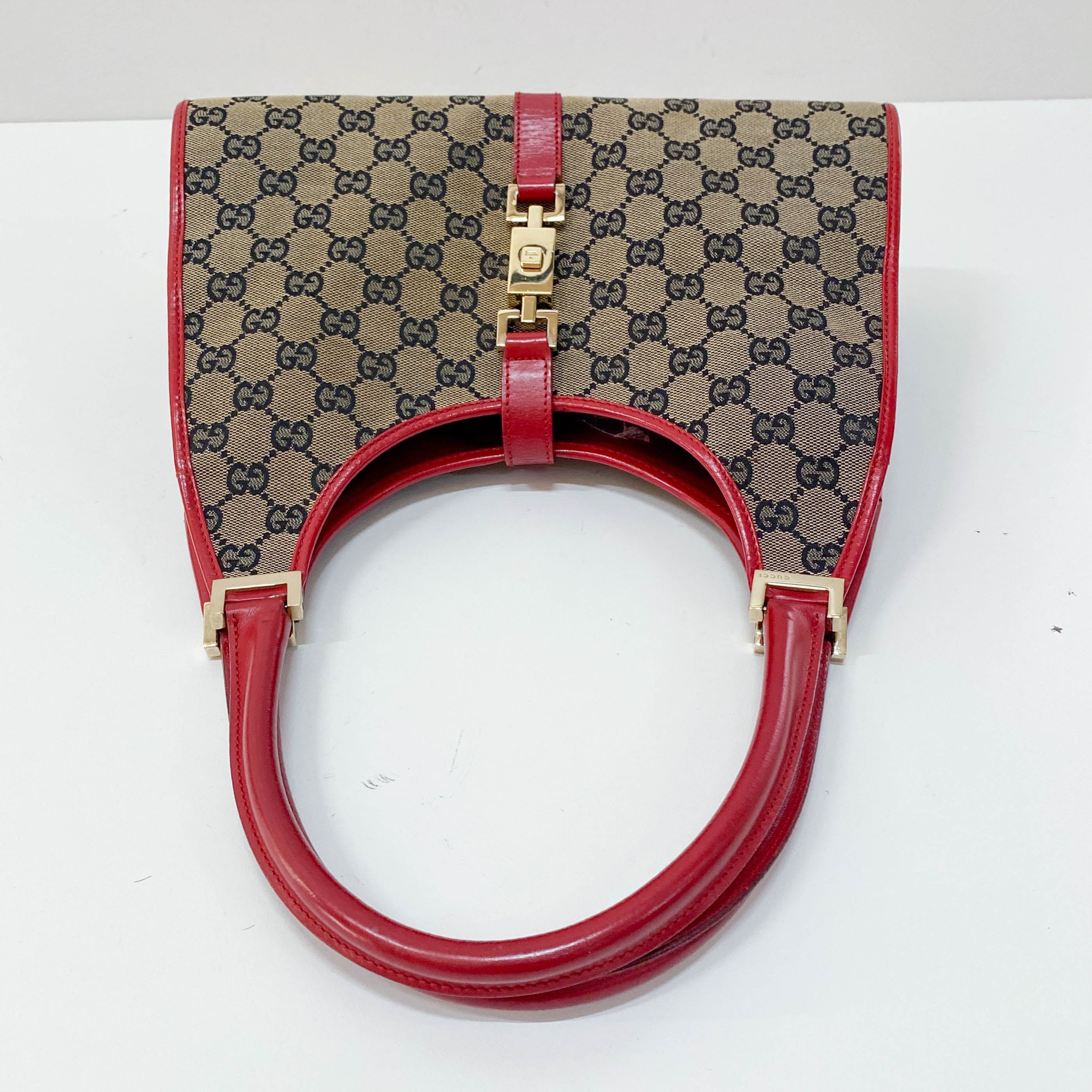 Jackie GG Supreme Brown Canvas & Red Leather Shoulder Bag