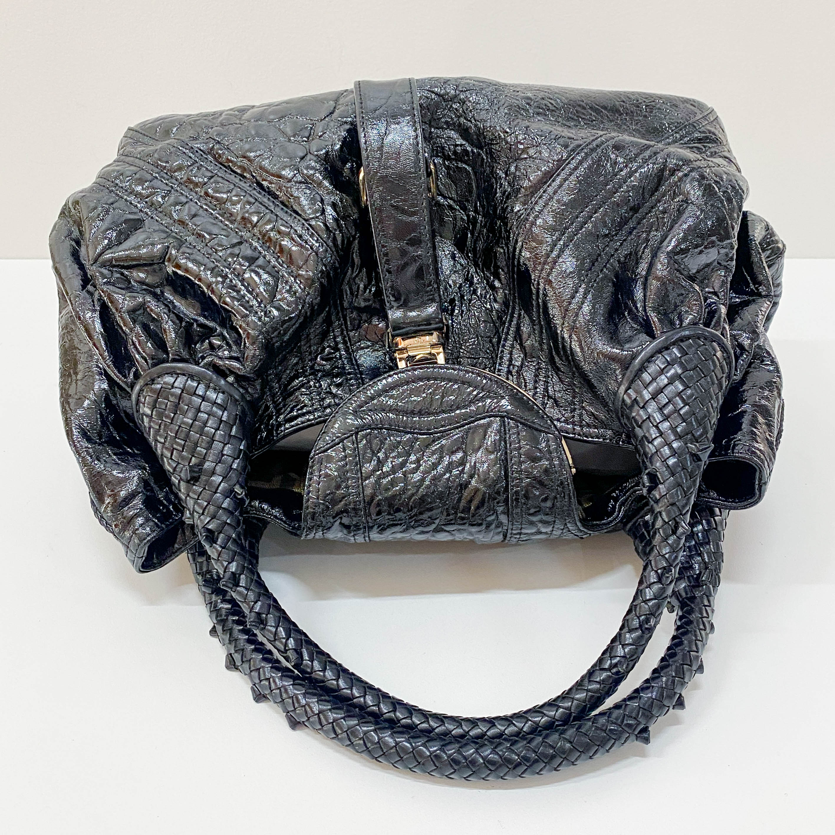 Spy Black Patent Leather Shoulder Bag