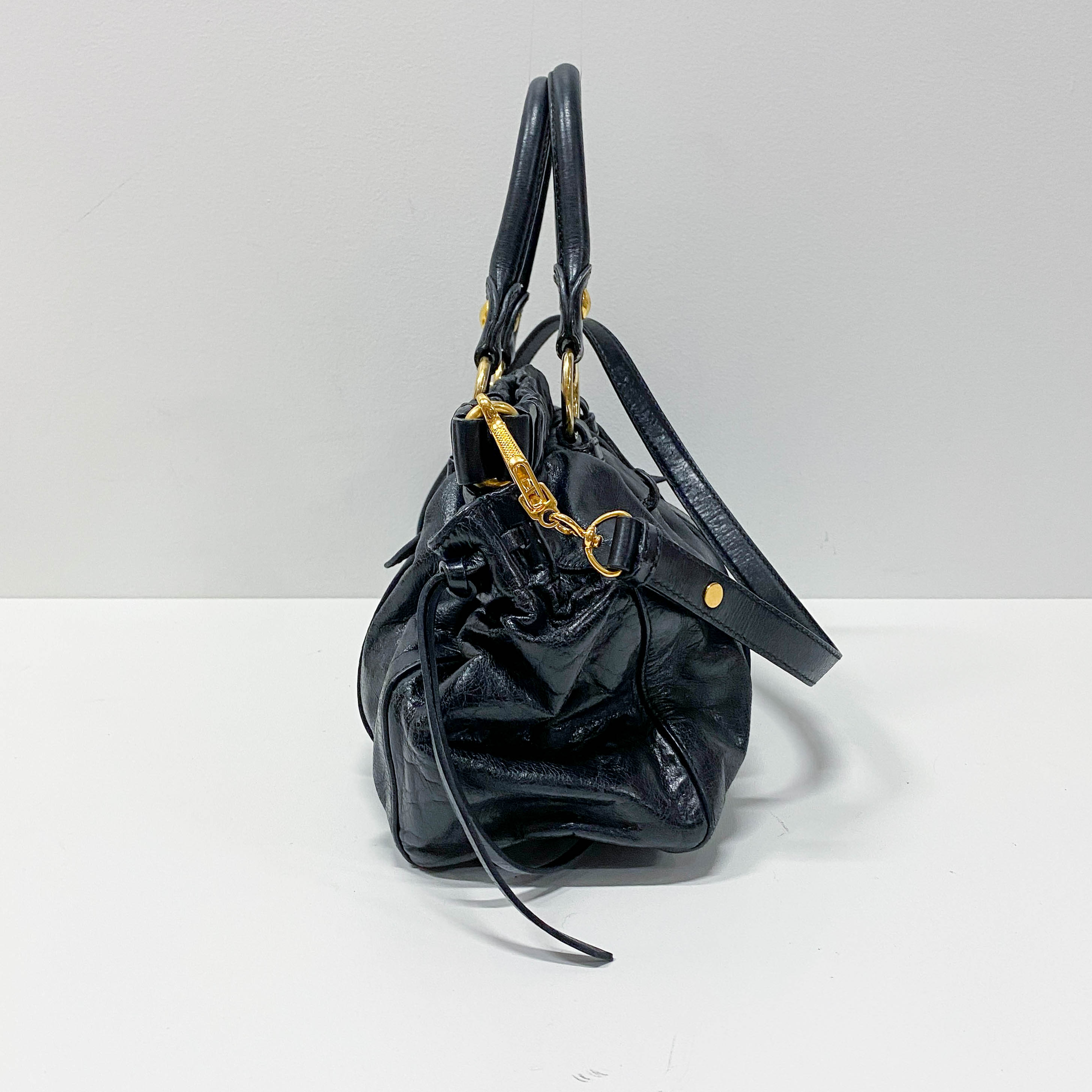 Vitello Black Calfskin Leather Two Way Bag