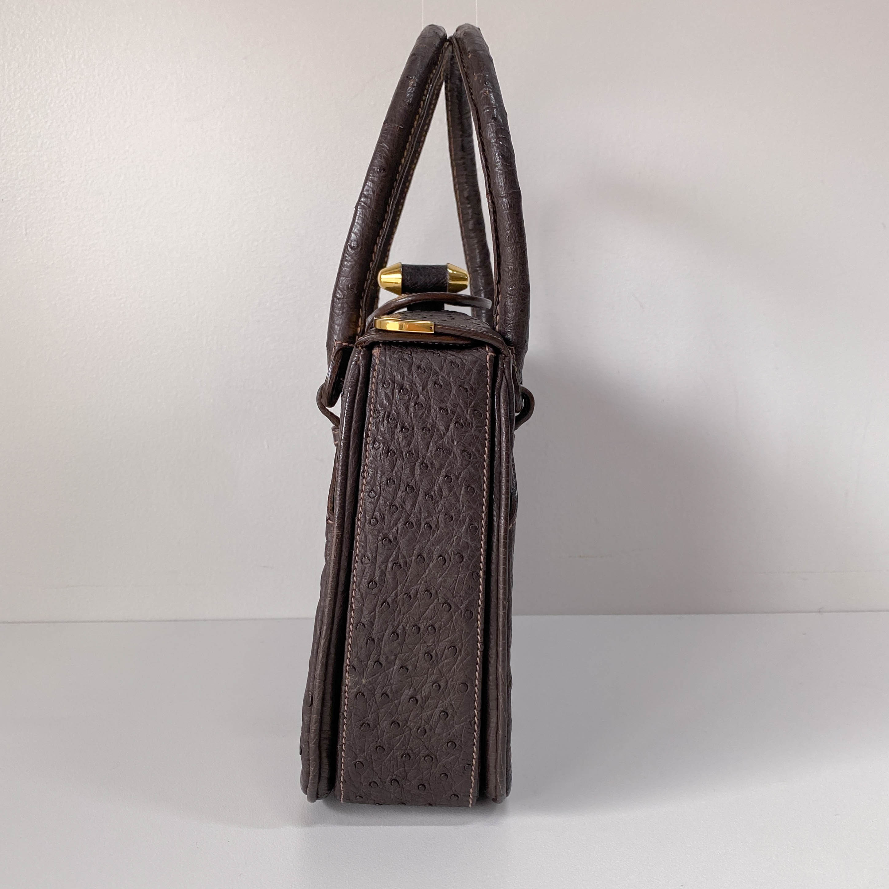 Top Lock Dark Brown Leather Handbag