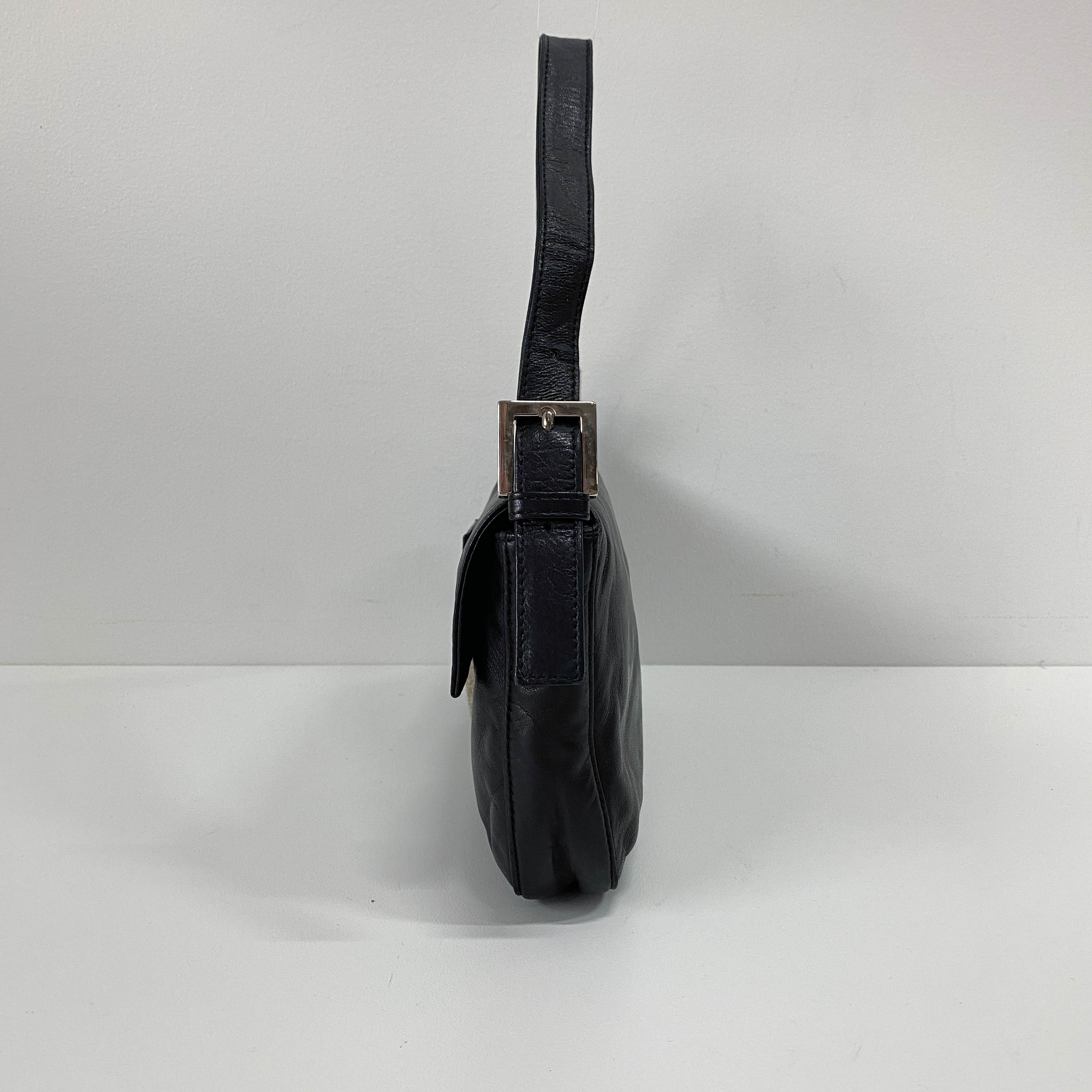 Baguette Black Leather Shoulder Bag
