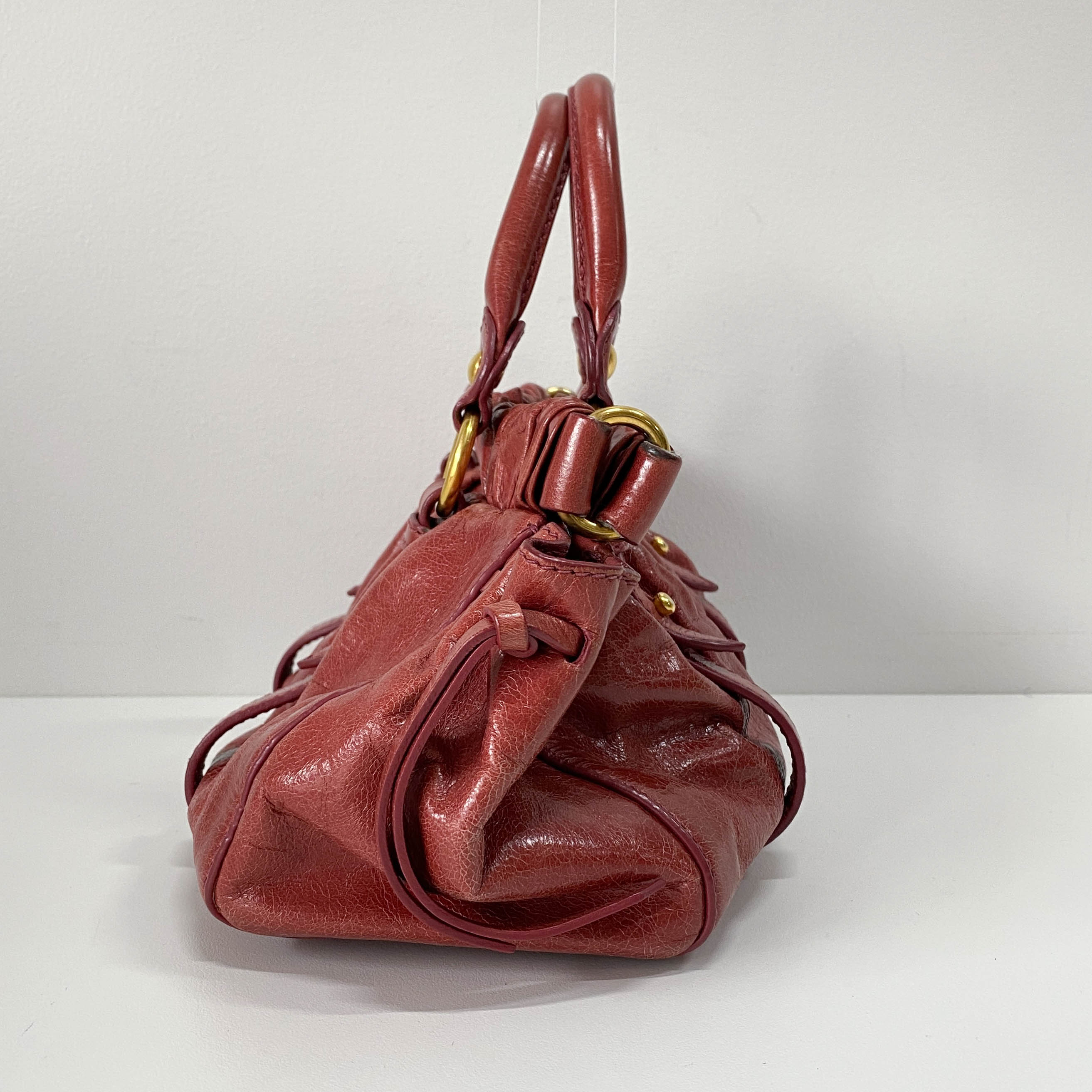 Mini Vitello Red Calfskiin Leather Two Way Bag