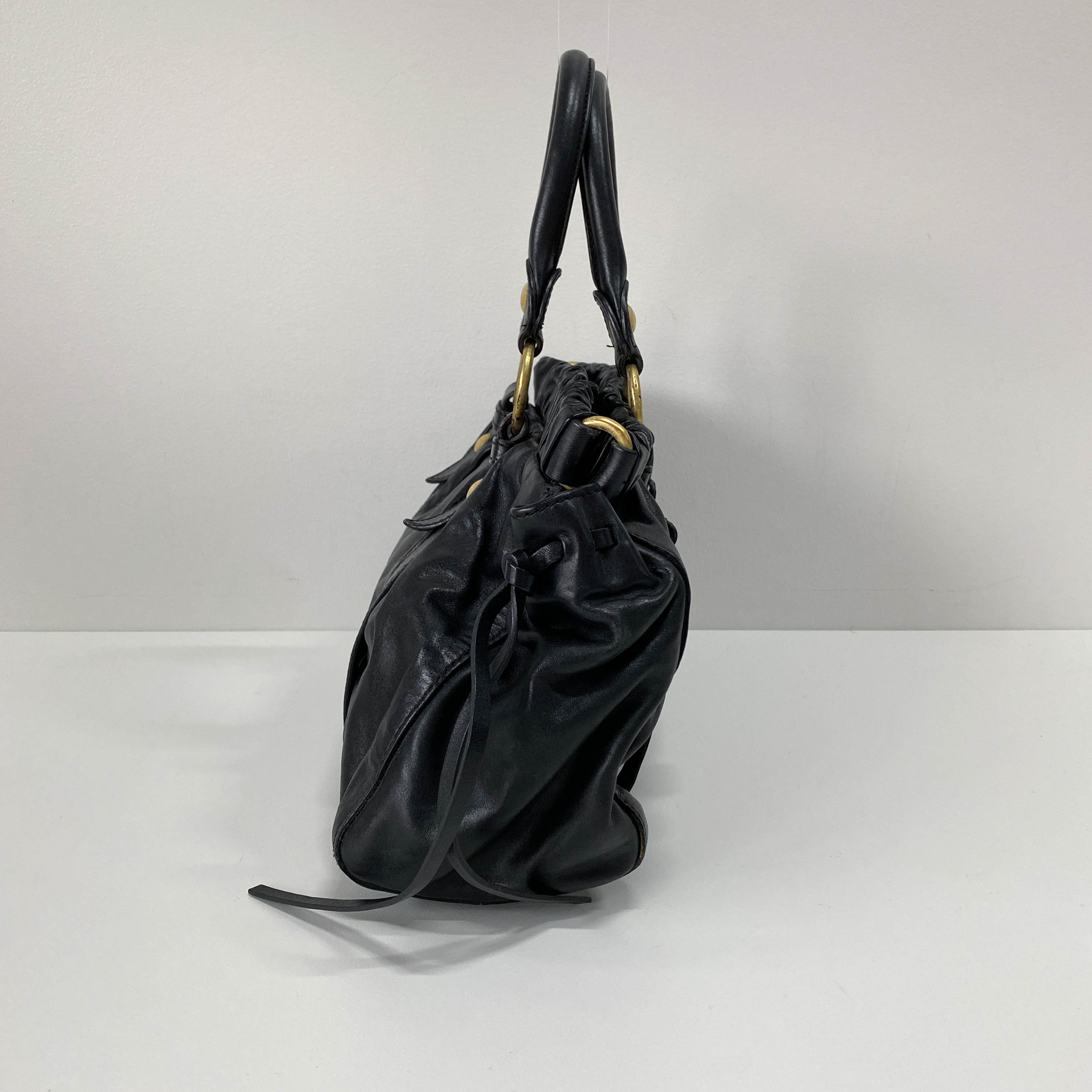 Vitello Black Leather Two Way Bag