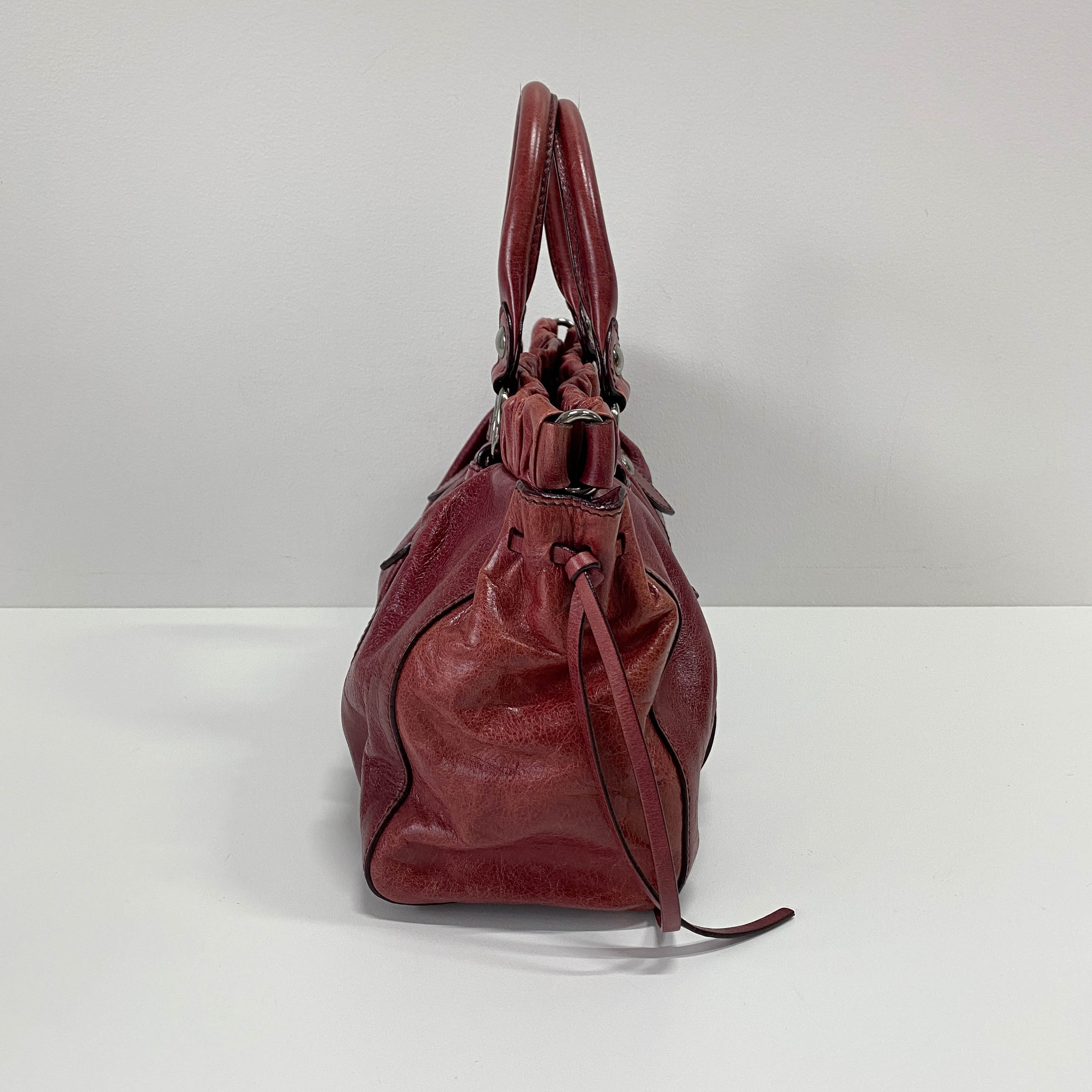 Vitello Red Calfskin Leather Two Way Bag
