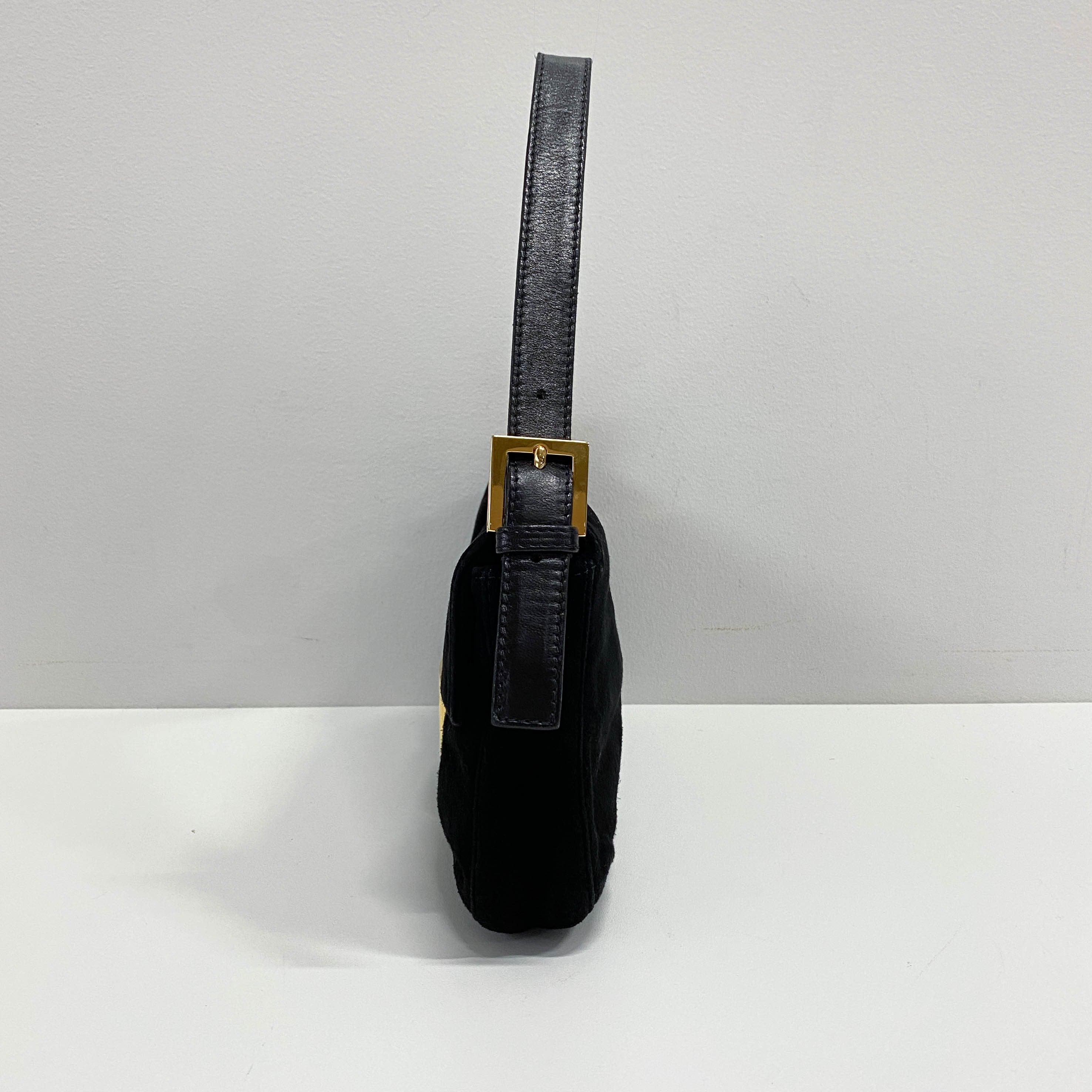 Baguette Black Suede Shoulder Bag