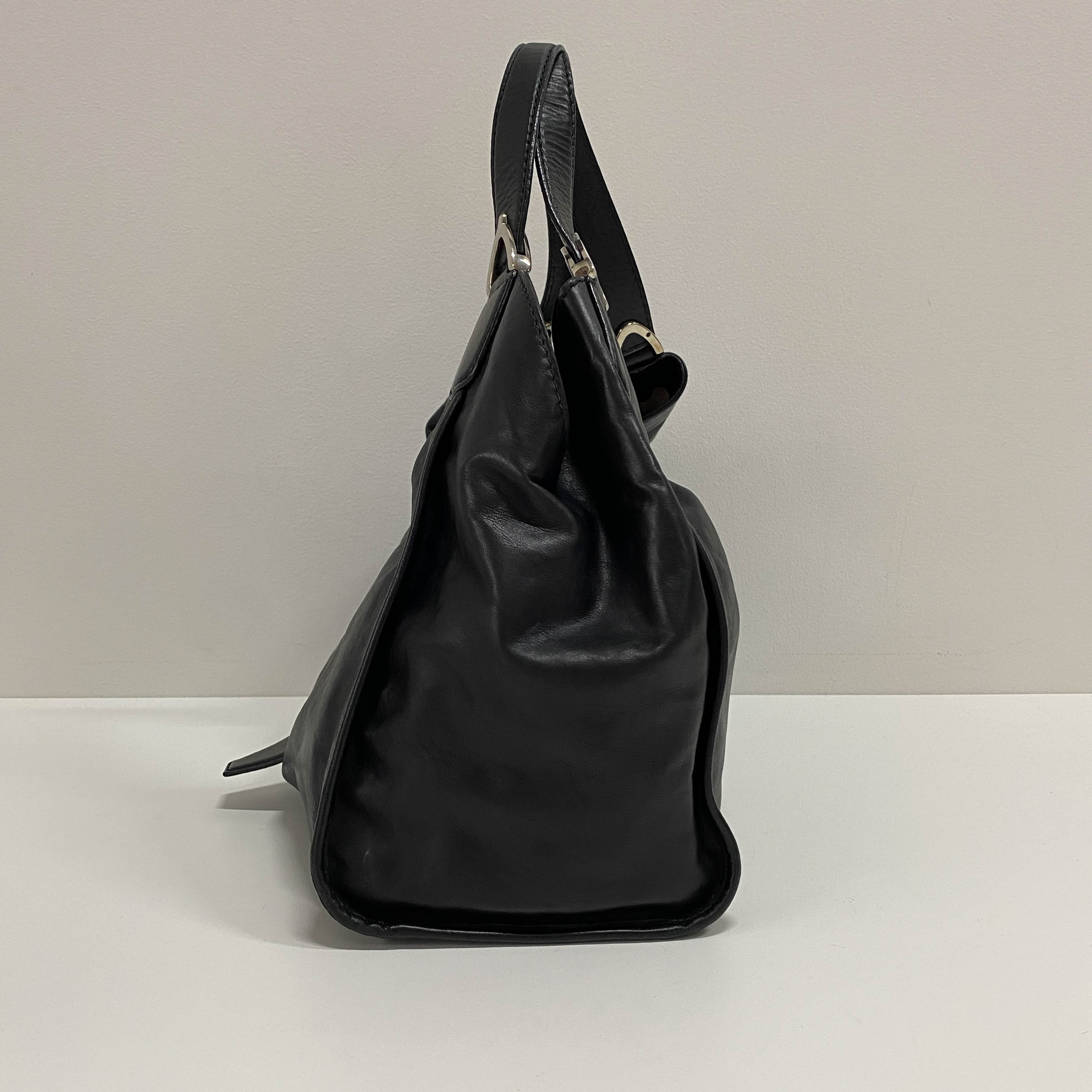 Horsebit Black Leather Shoulder Bag