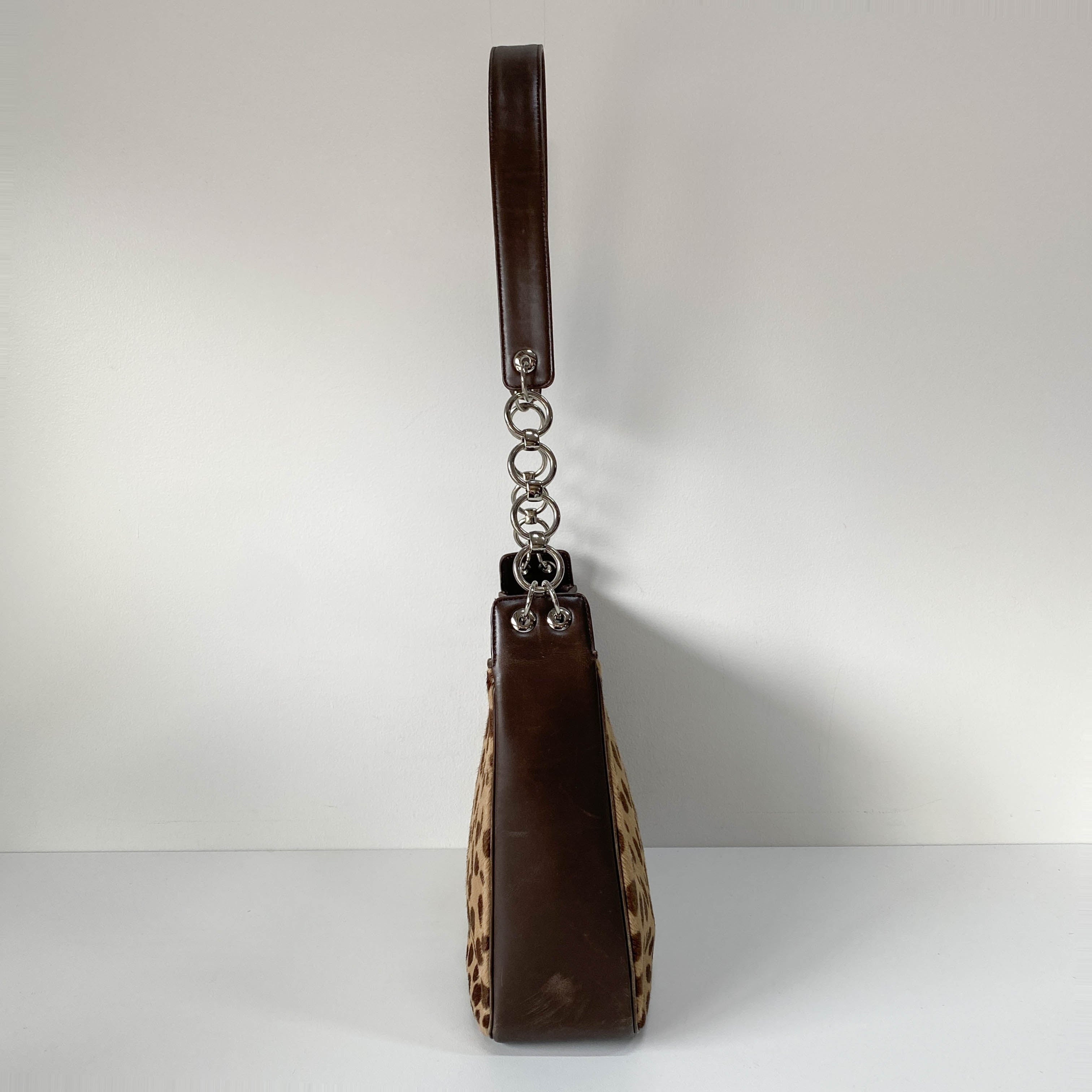 Brown Leopard Print Pony Hair Shoulder Bag