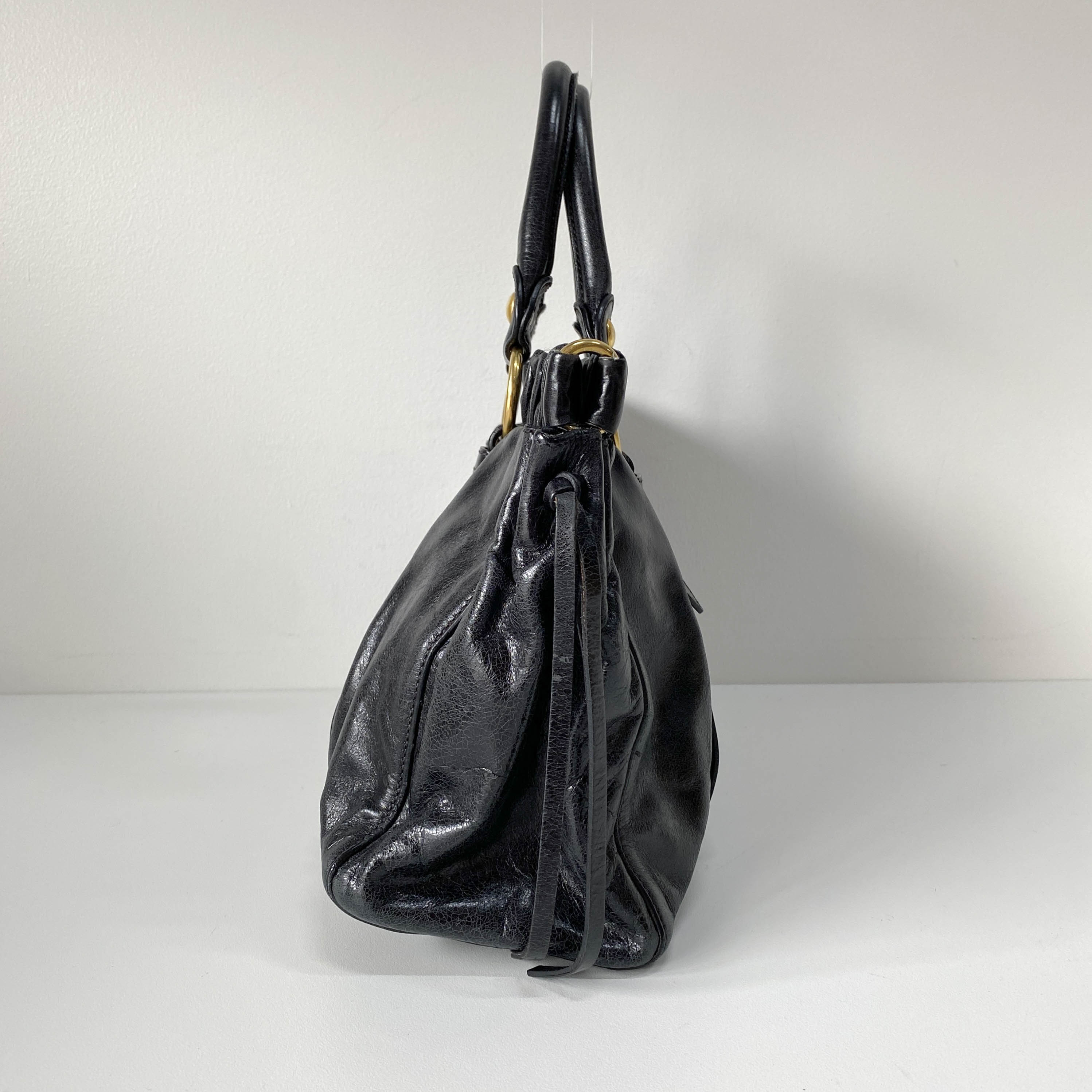 Vitello Black Calfskin Leather Two Way Bag