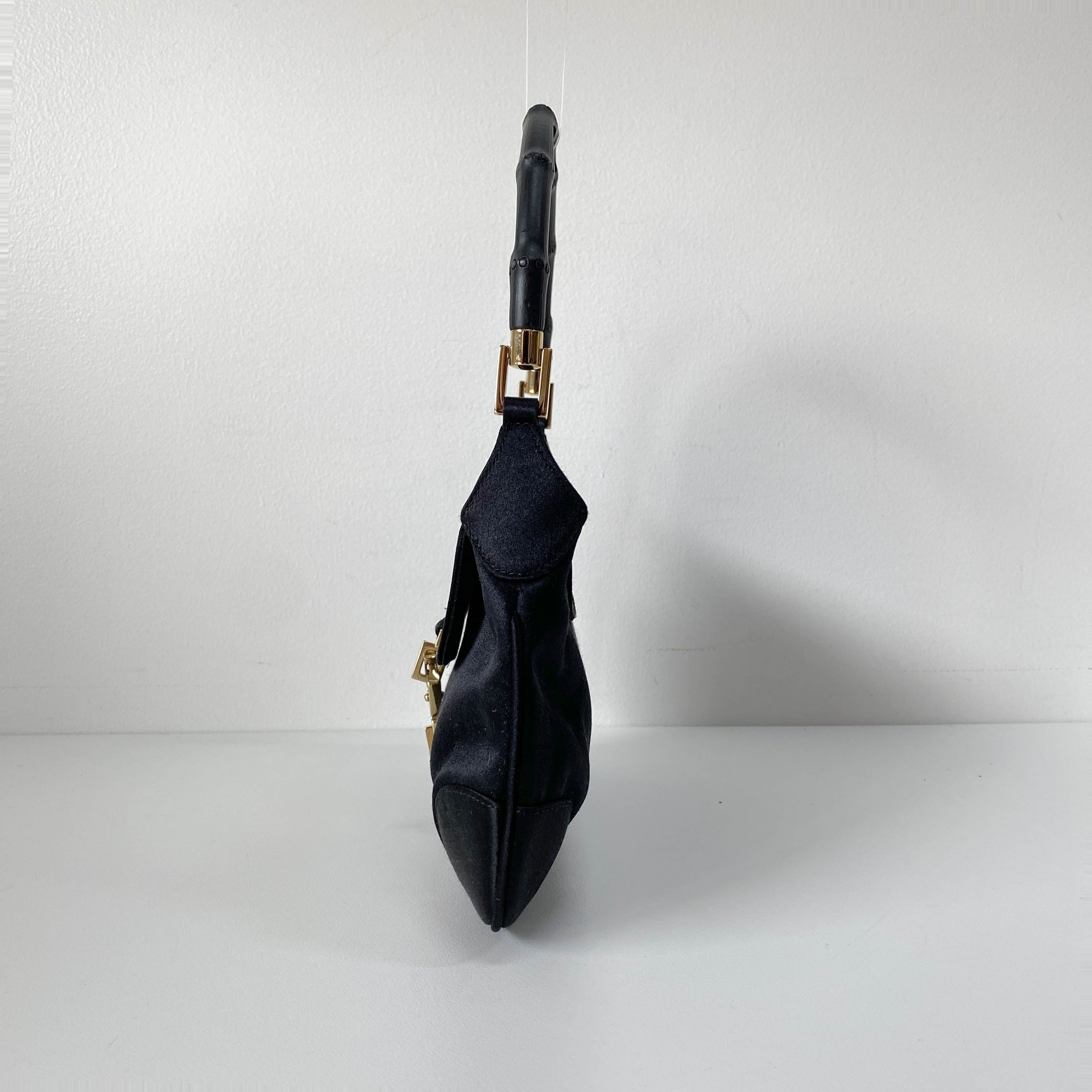 Bamboo Mini Black Satin Handbag