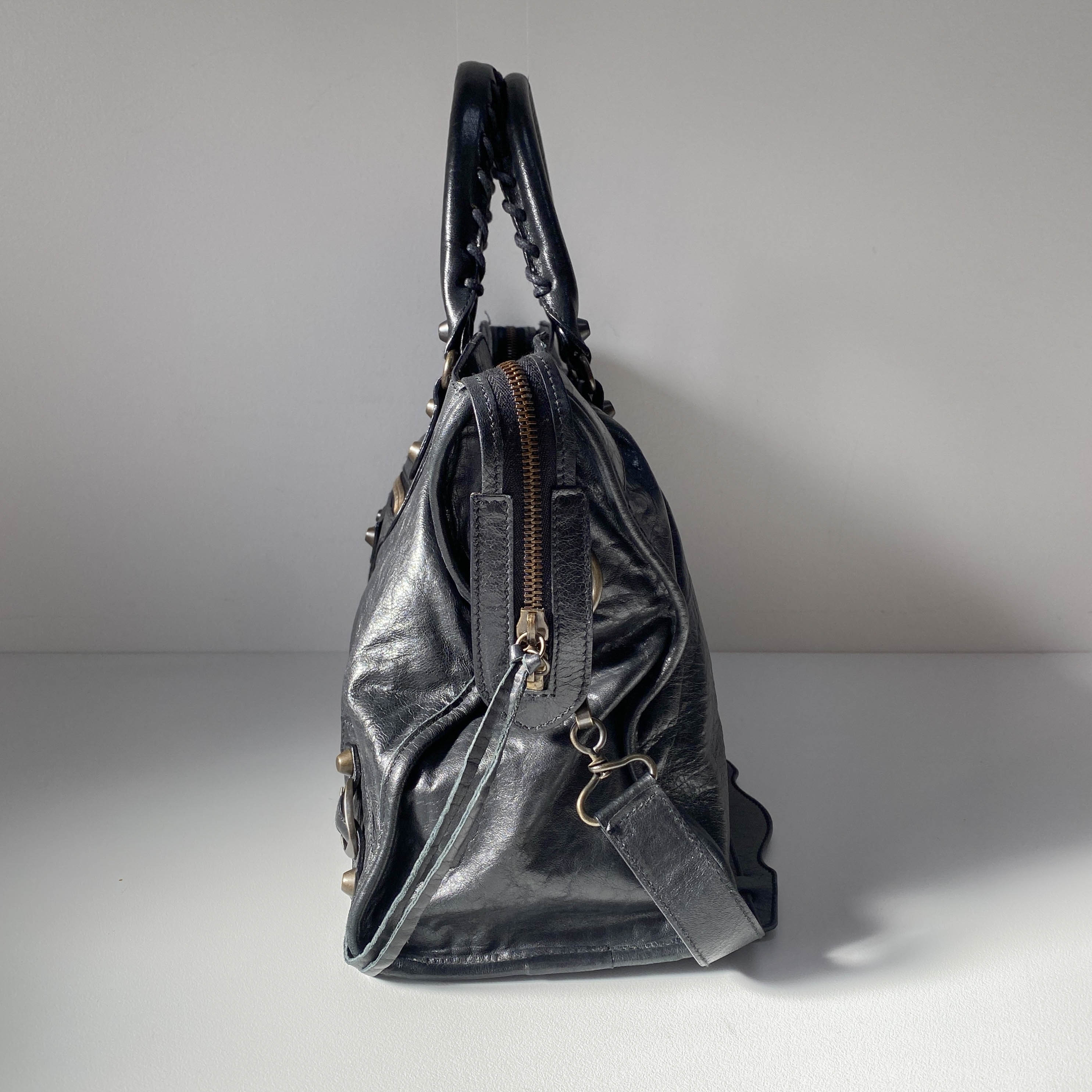 The City Black Leather Two Way Bag