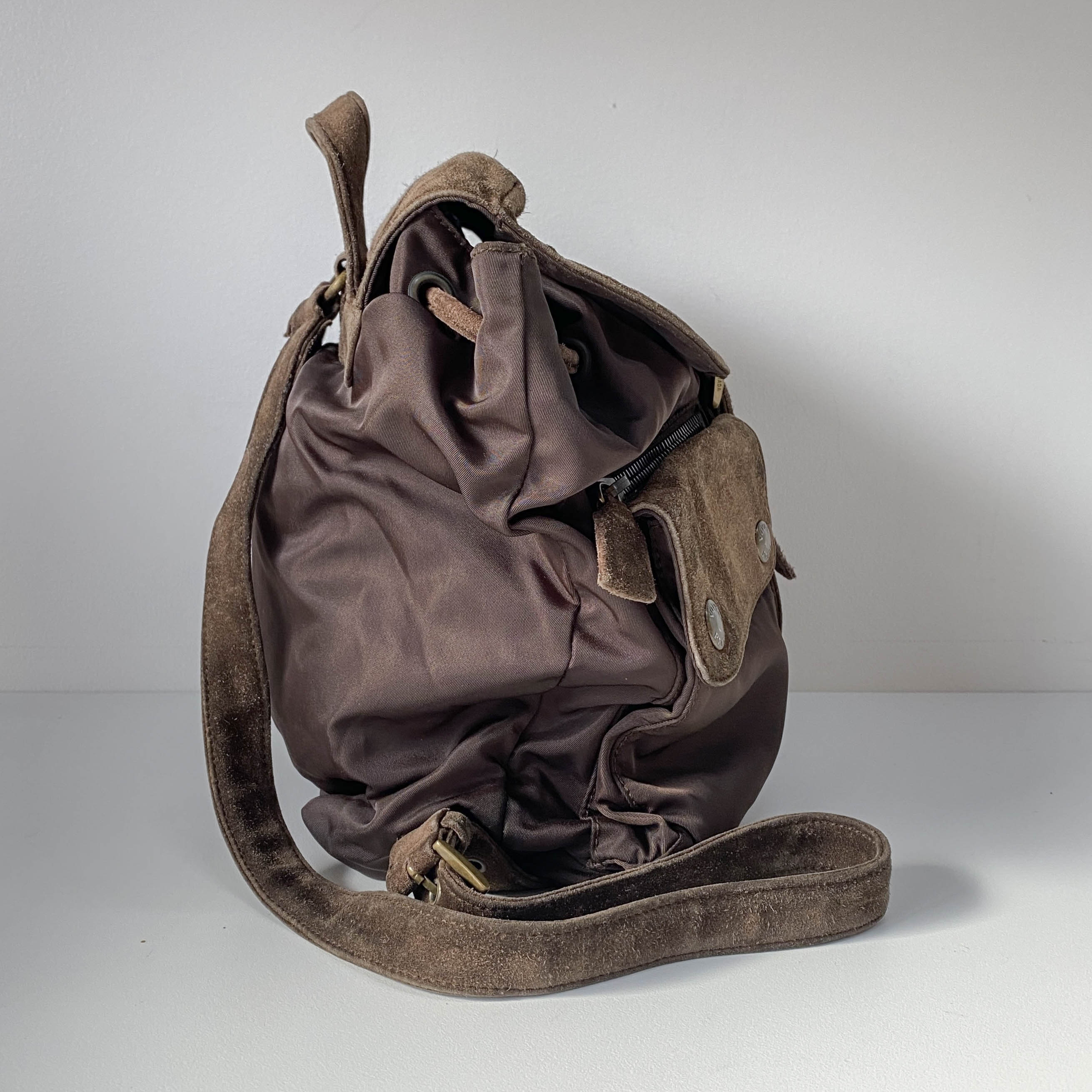Brown Nylon & Suede Backpack